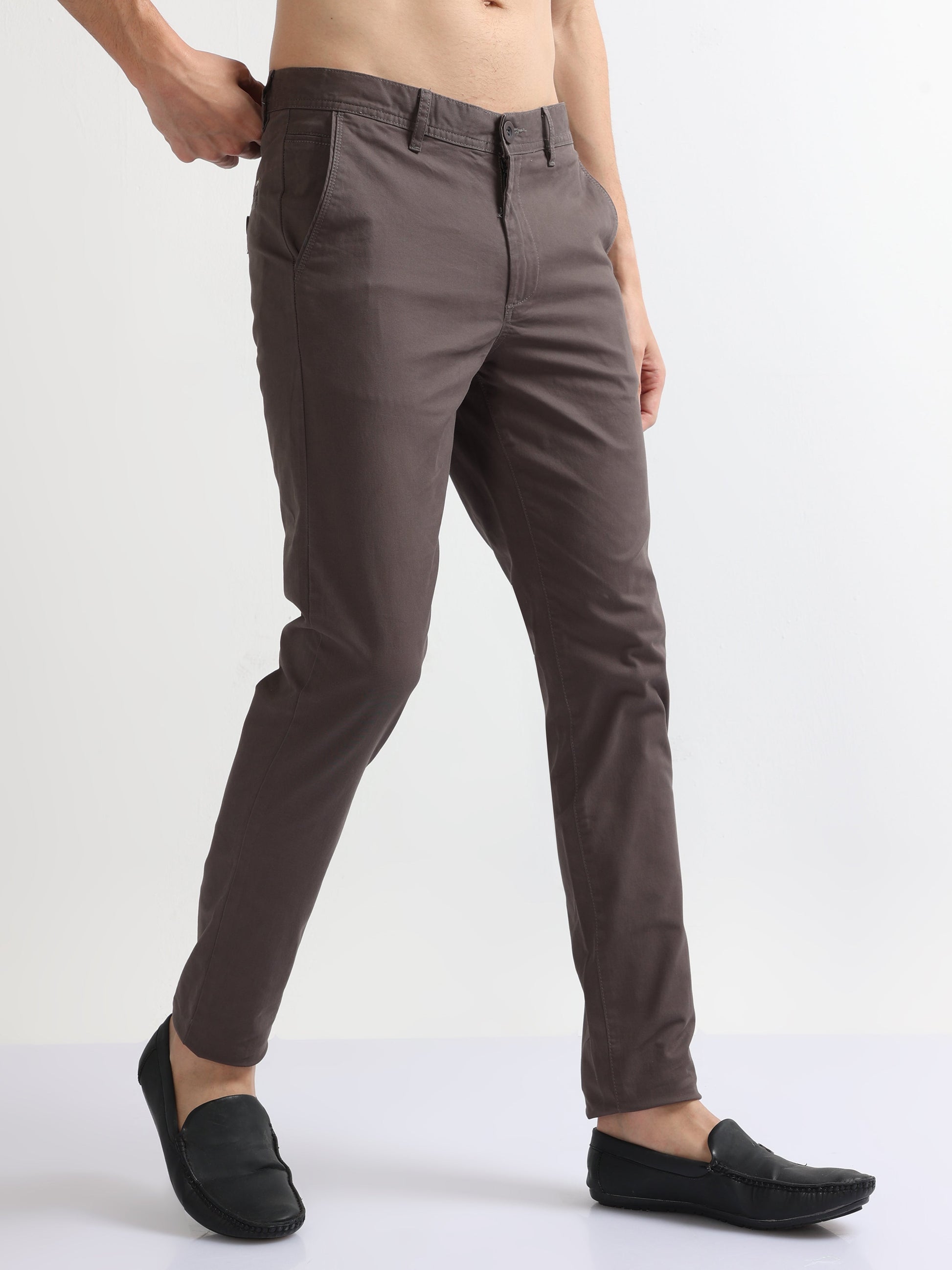 Grey Men's Cotton Twill Stretch Trousers