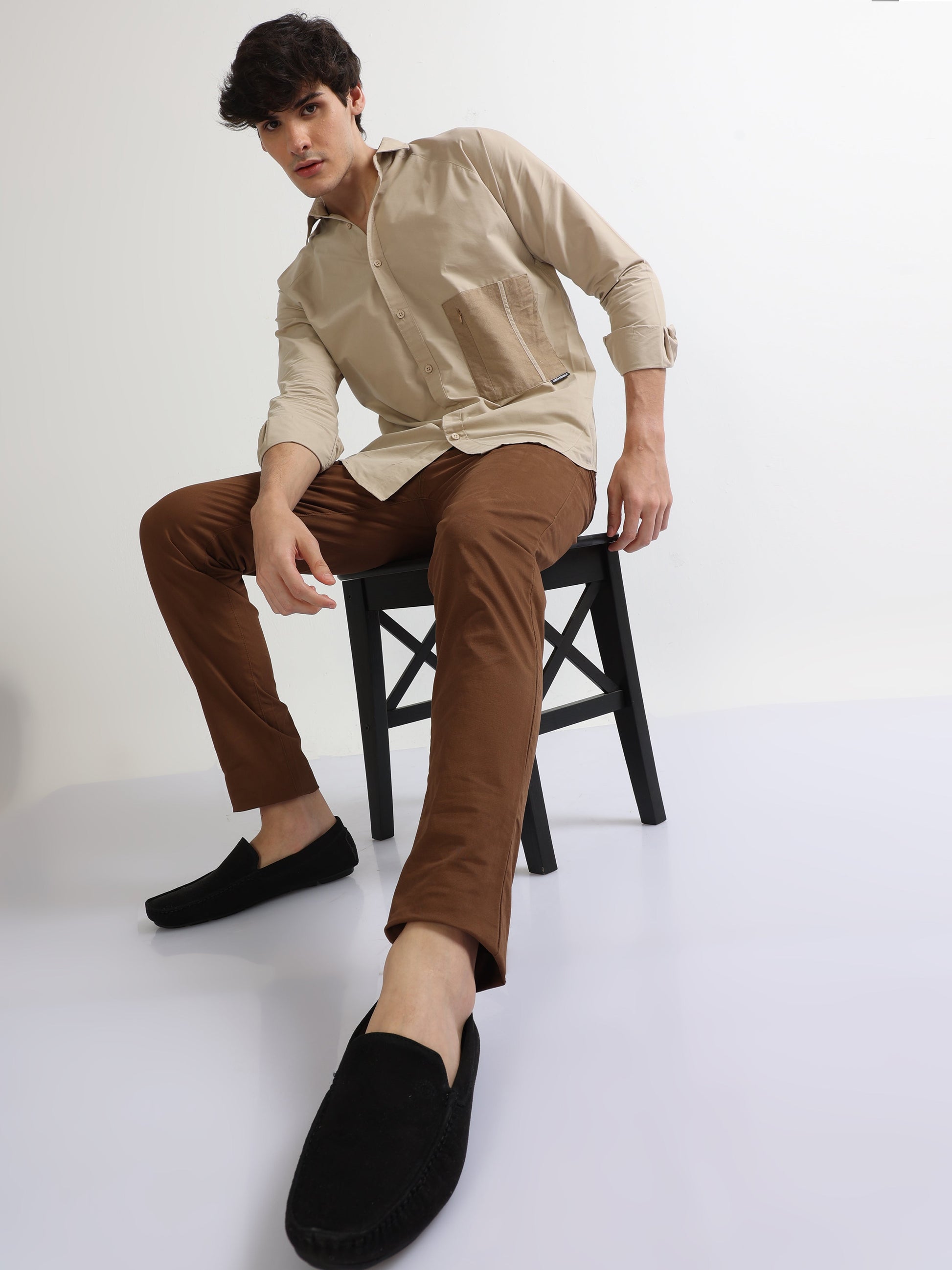 Brown Men's Cotton Twill Stretch Trousers