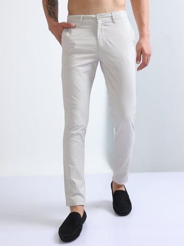 Cream Men's Cotton Twill Stretch Trousers