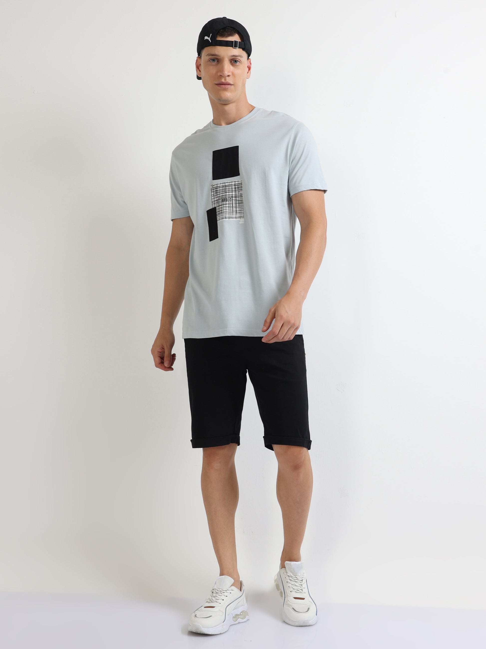 Light Grey Crew Neck Chest Graphic Printed T Shirt