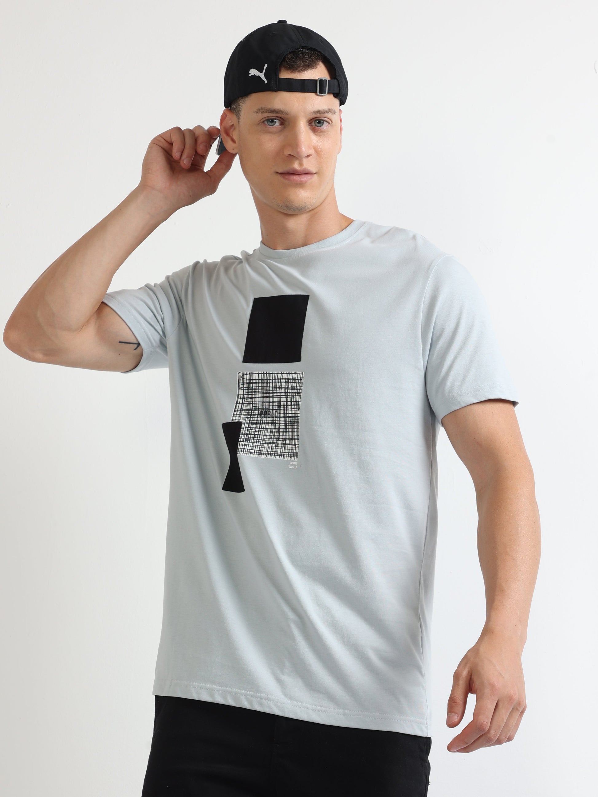 Light Grey Crew Neck Chest Graphic Printed T Shirt