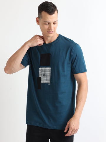 Buy Crew Neck Fashion T-Shirt With Chest Graphic With Patch Online.