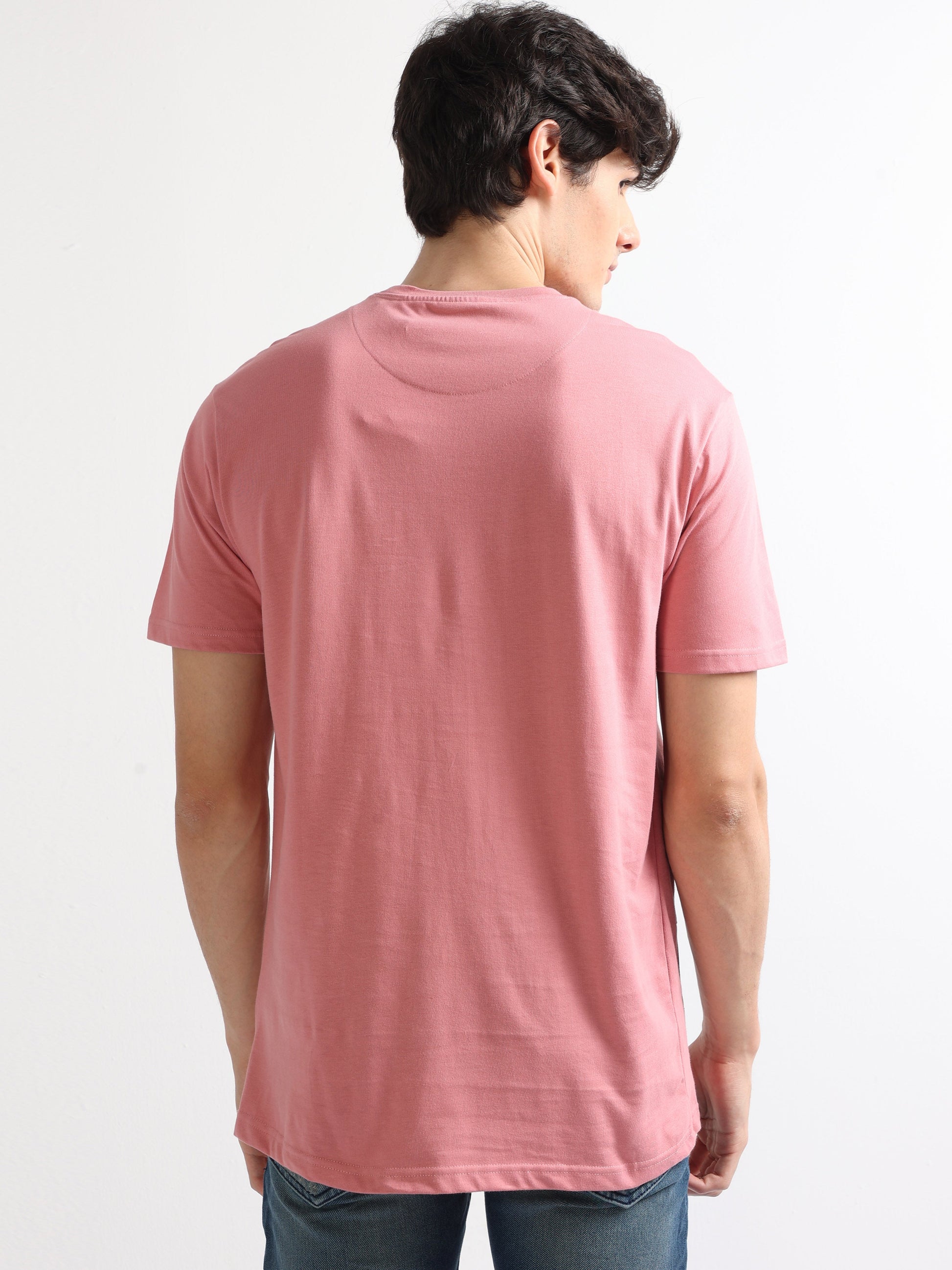 Pink Crew Neck Fashion Printed T Shirt with Pocket