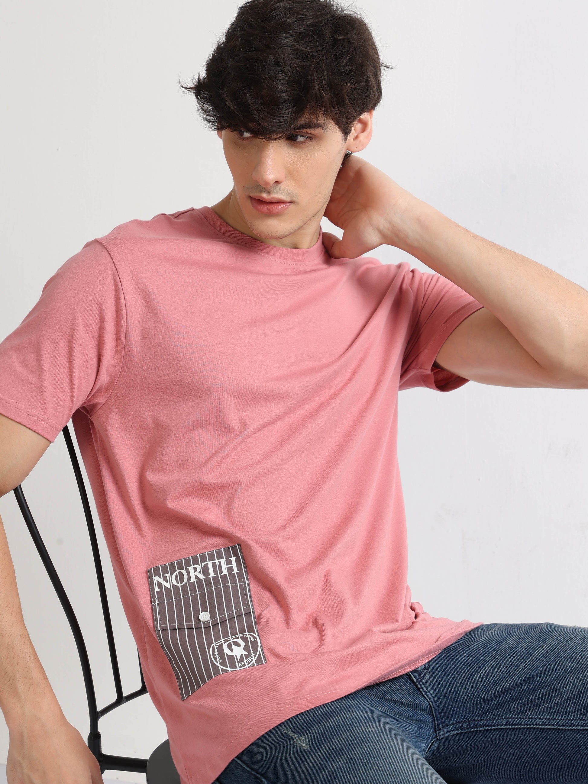 Pink Crew Neck Fashion Printed T Shirt with Pocket