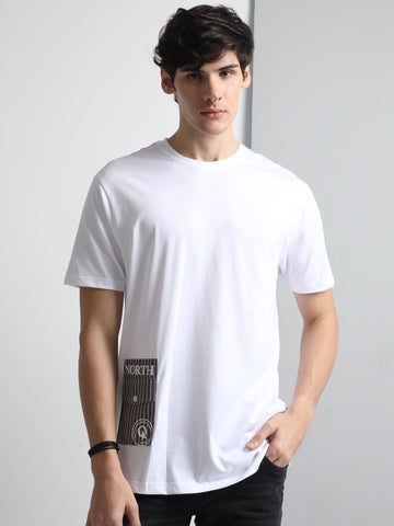 White Crew Neck Fashion Printed T Shirt with Pocket