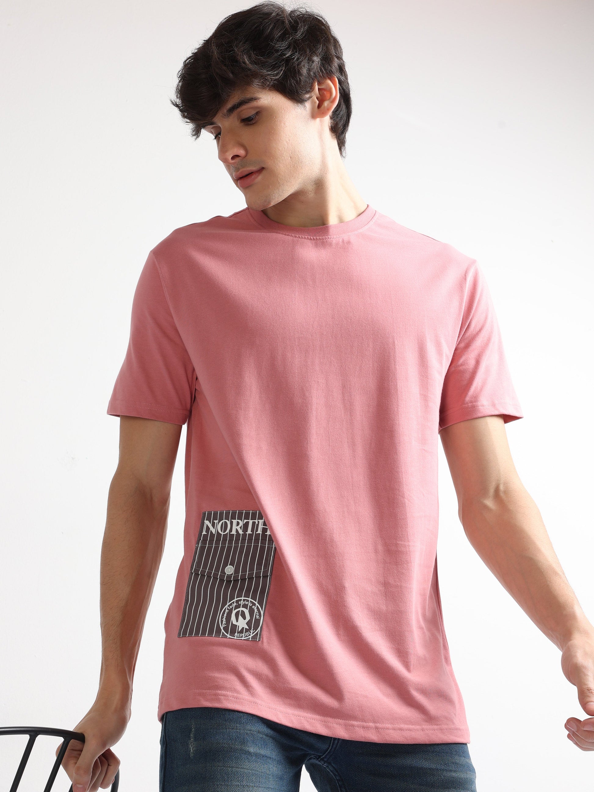 Buy Crew Neck Fashion T-Shirt With Pocket Online.