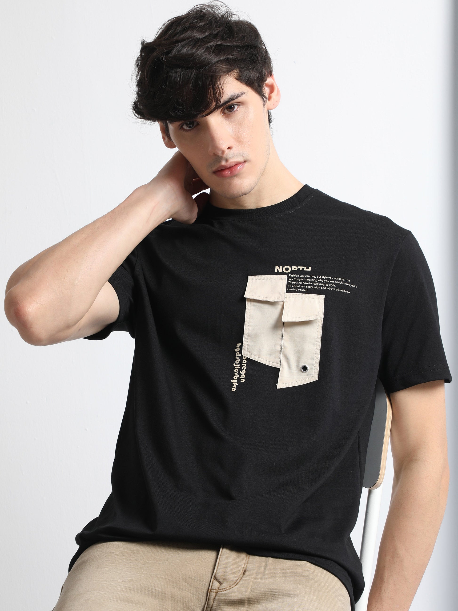 Buy Crew Neck Graphic Printed T-Shirt With Fashion Pocket Online.