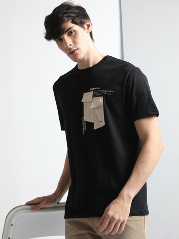 Buy Crew Neck Graphic Printed T-Shirt With Fashion Pocket Online