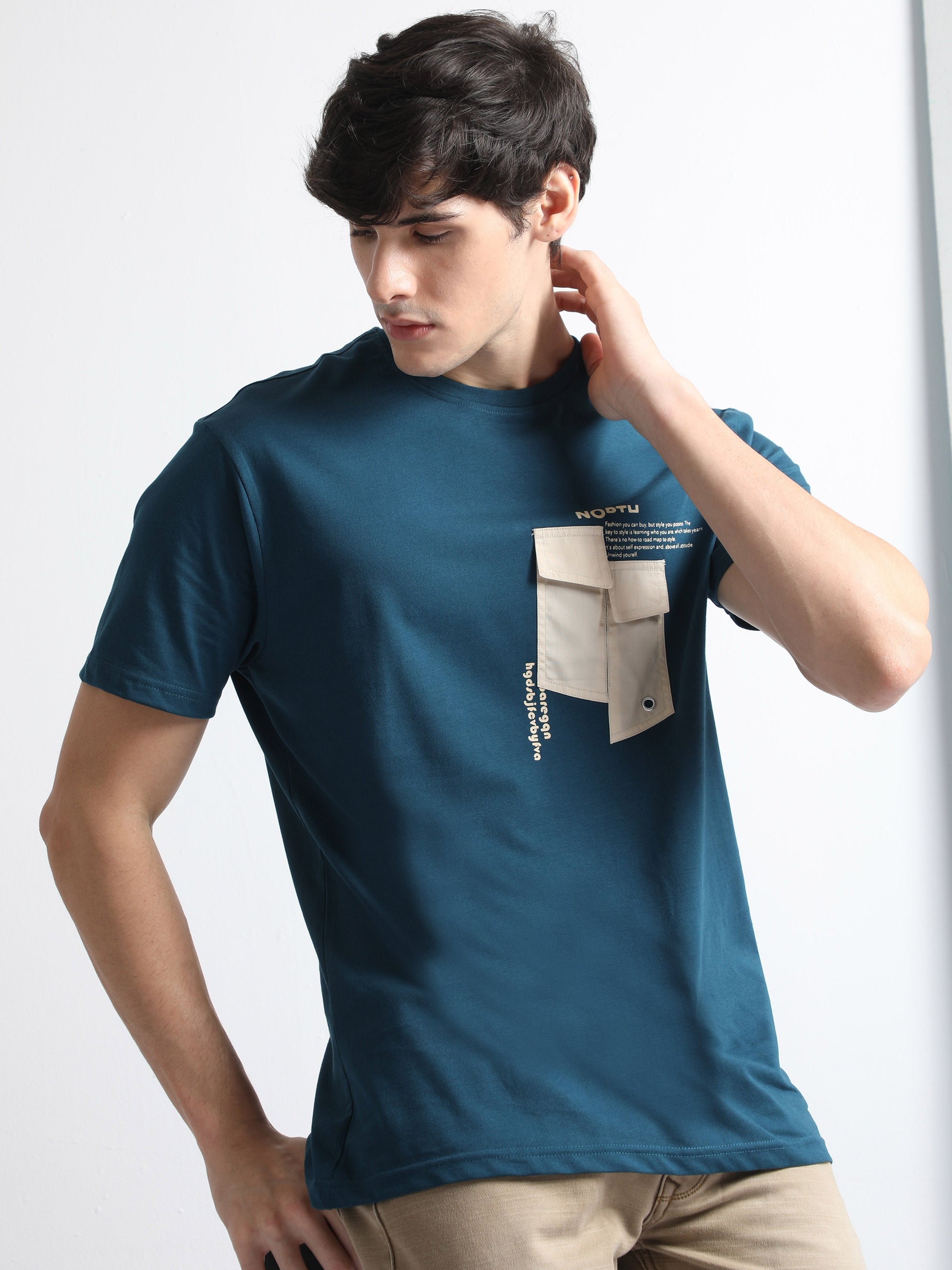 Buy Crew Neck Graphic Printed T-Shirt With Fashion Pocket Online