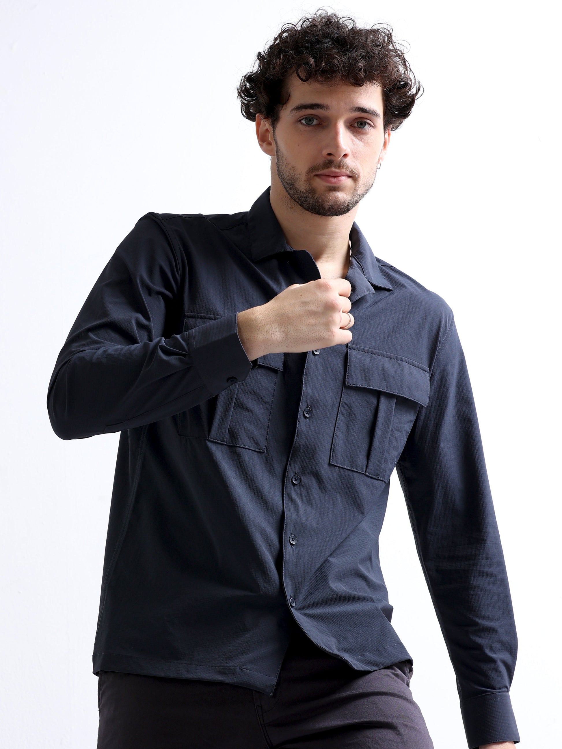 Buy Cuban Collar Cargo Double Pocket Men's Full Shirt Online