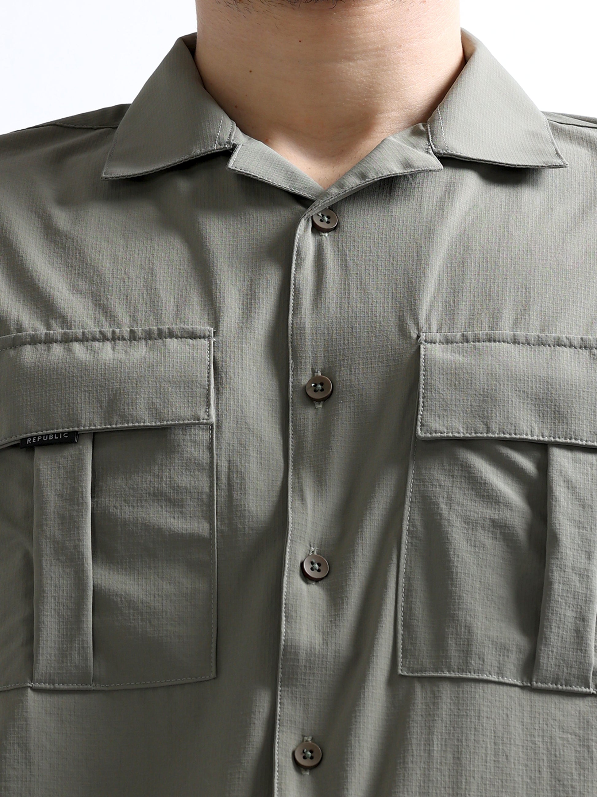 Buy Cuban Collar Cargo Double Pocket Men's Full Shirt Online