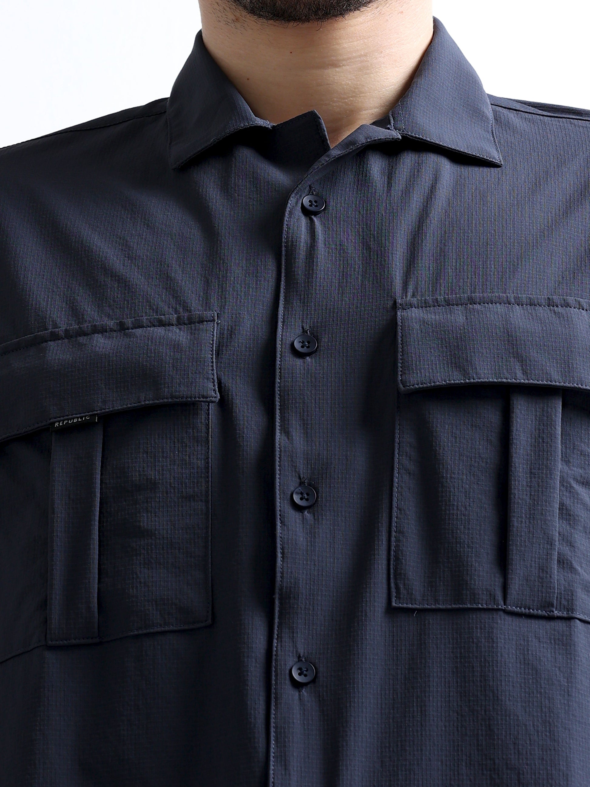 Buy Cuban Collar Cargo Double Pocket Men's Full Shirt Online