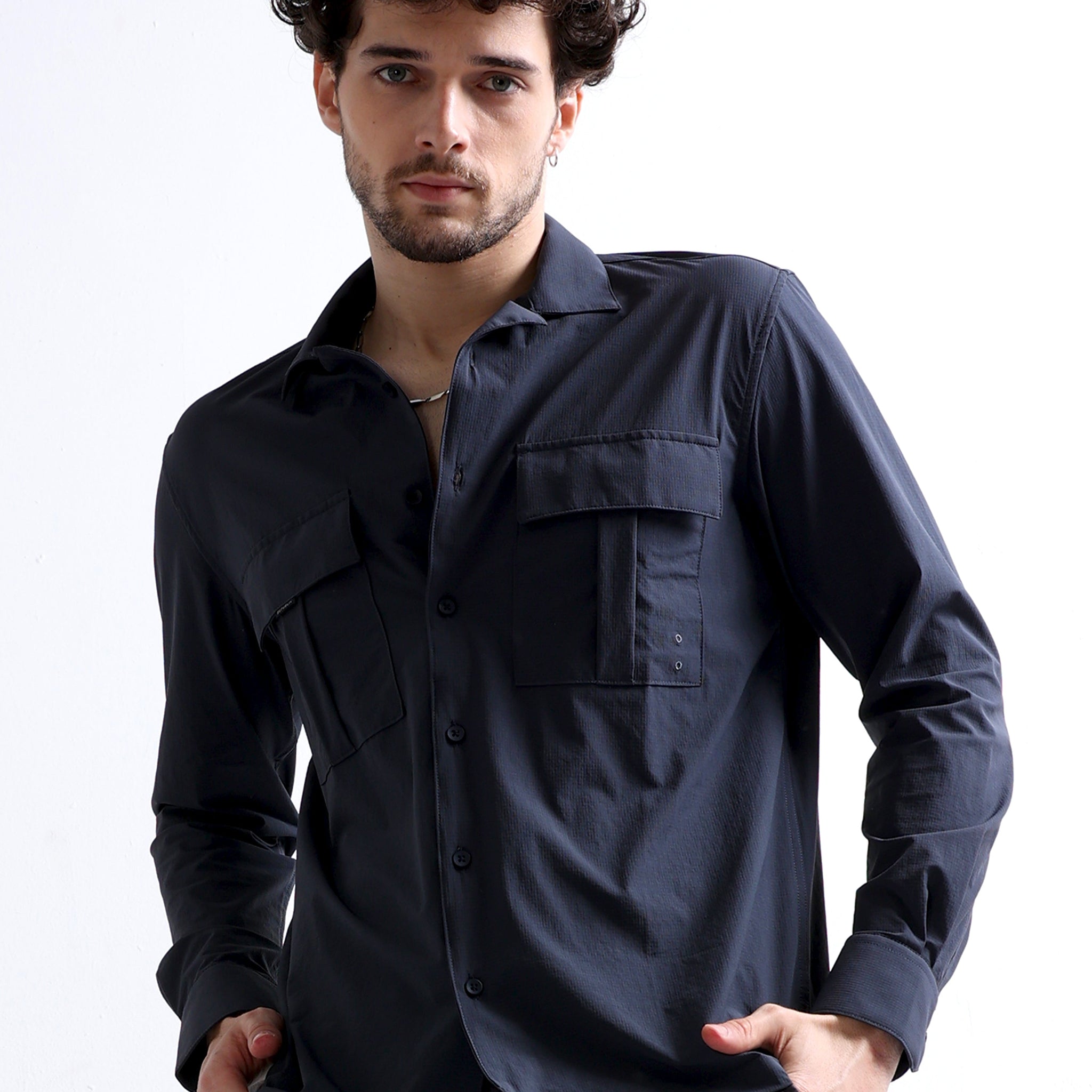 Buy Cuban Collar Cargo Double Pocket Men's Full Shirt Online