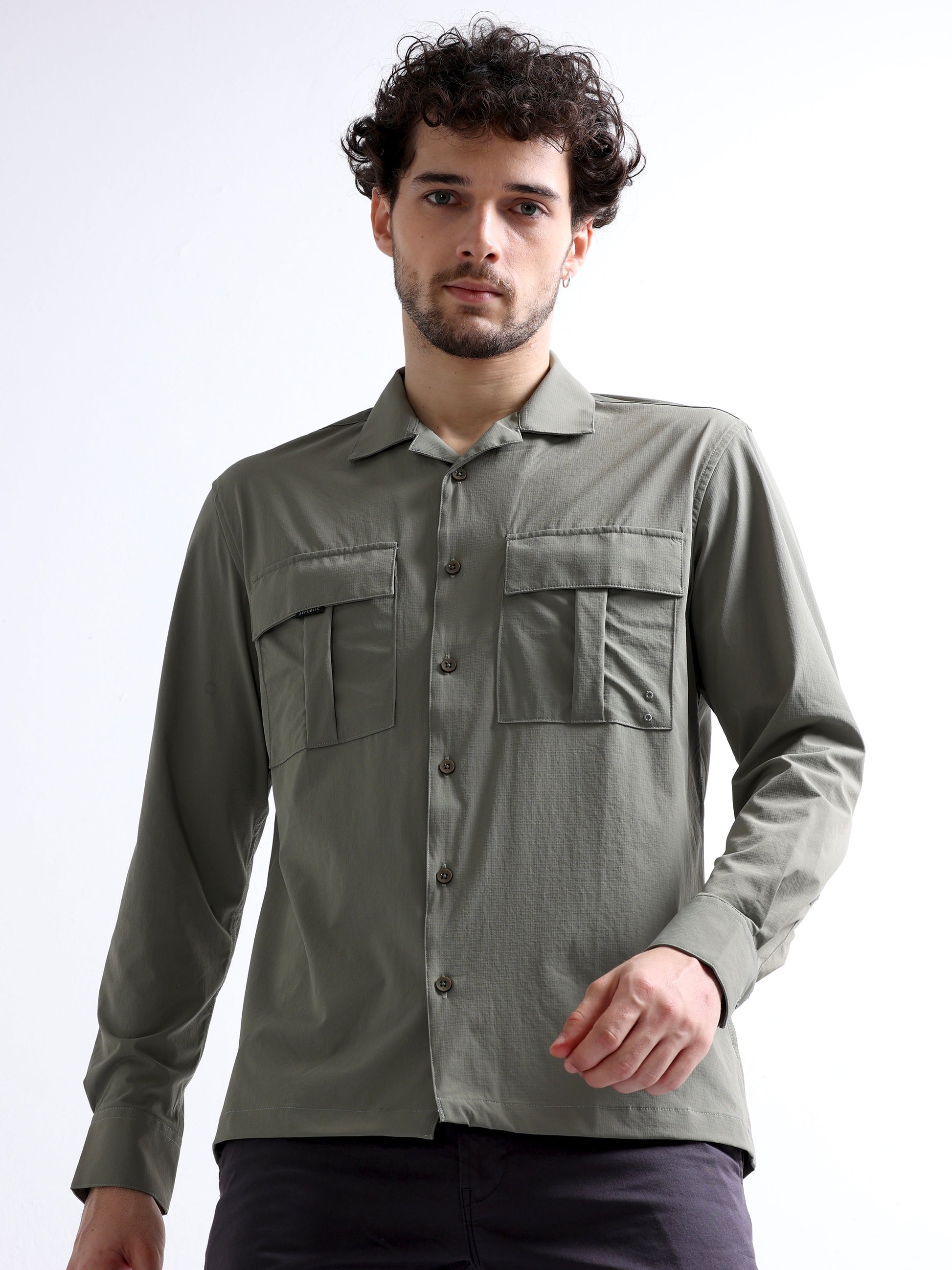 Buy Cuban Collar Cargo Double Pocket Men's Full Shirt Online