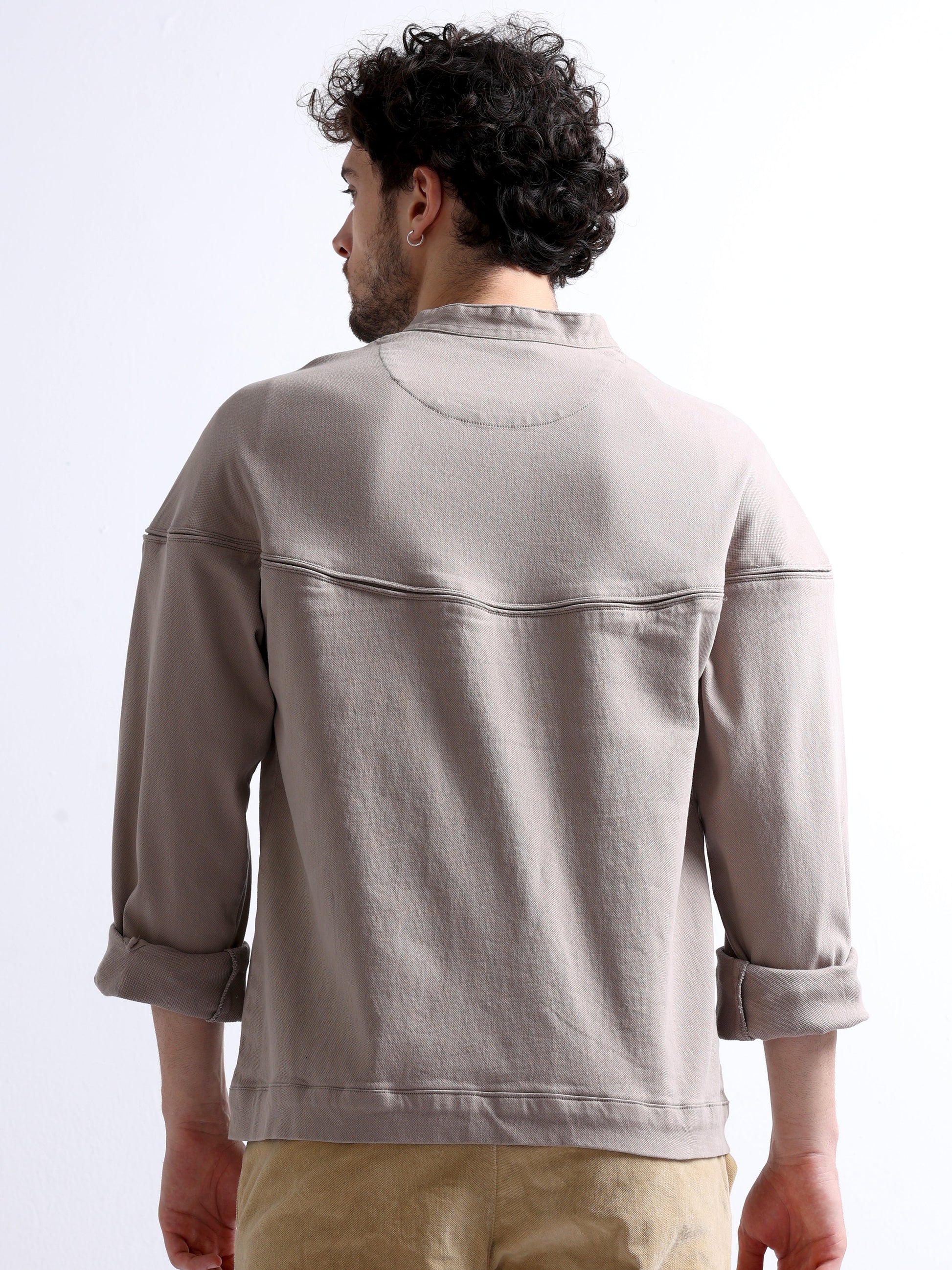 Grey Cut and Sew Pullover Men's Jacket 