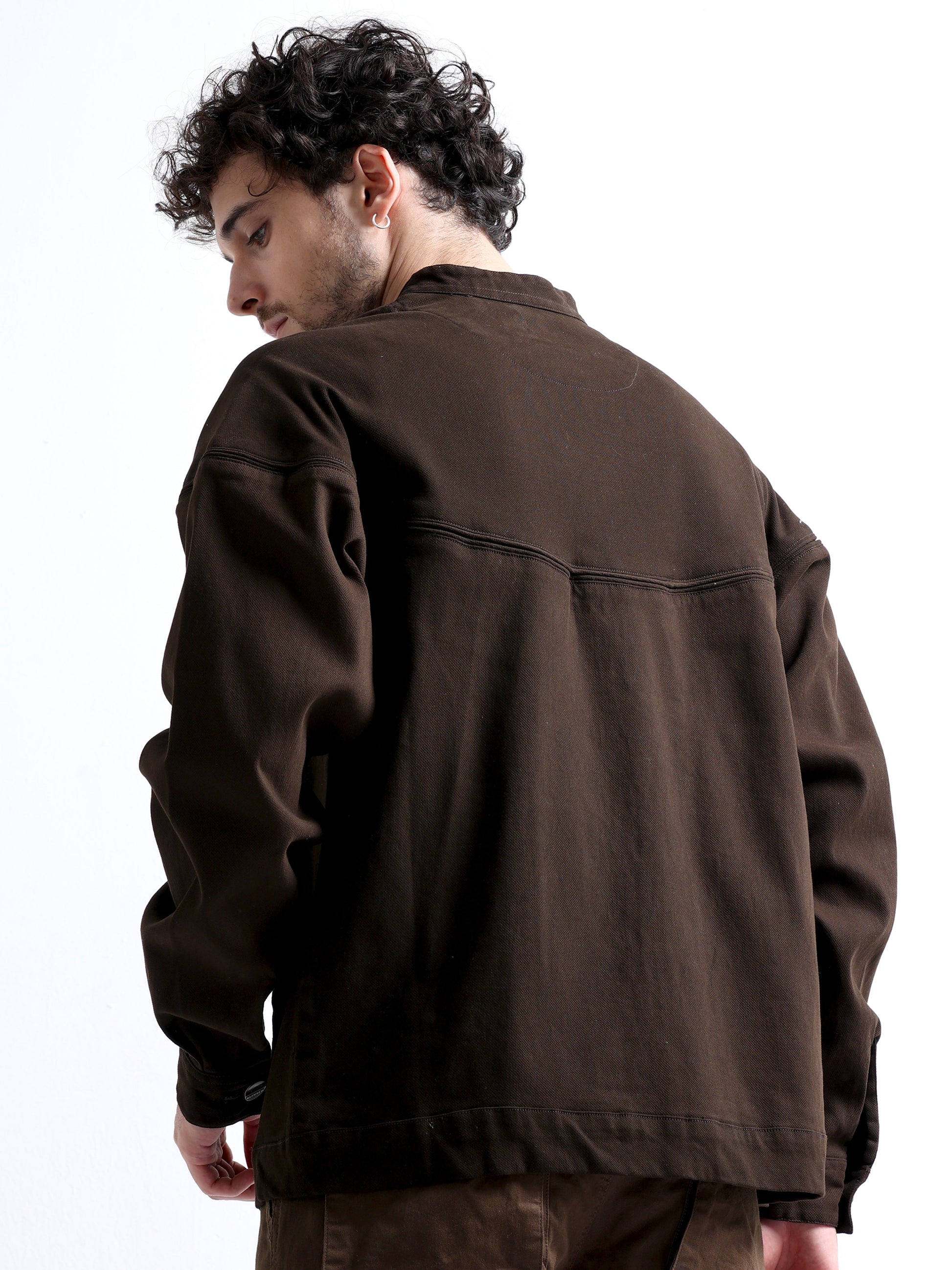 Brown Cut and Sew Pullover Men's Jacket 