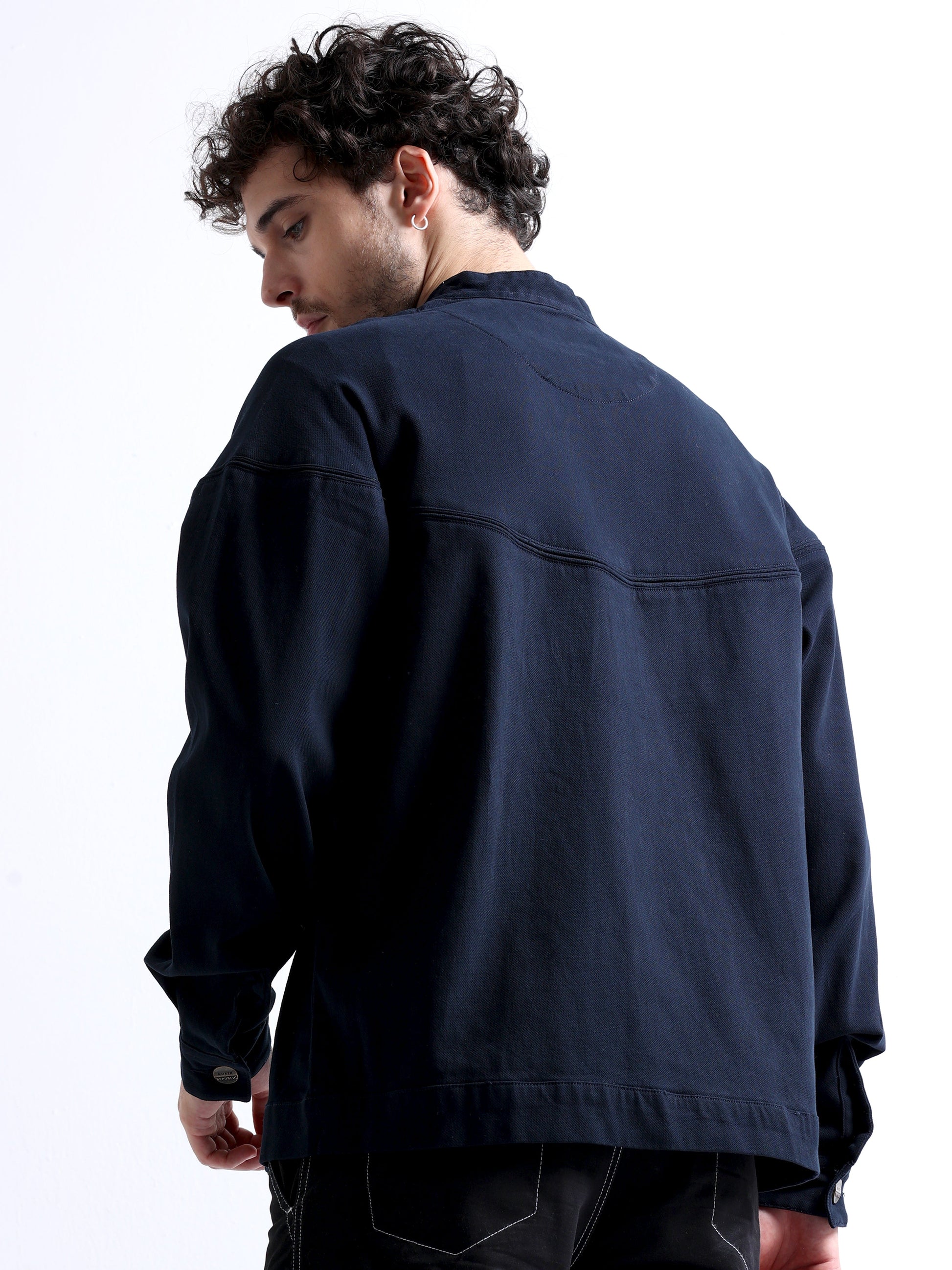 Navy Cut and Sew Pullover Men's Jacket 