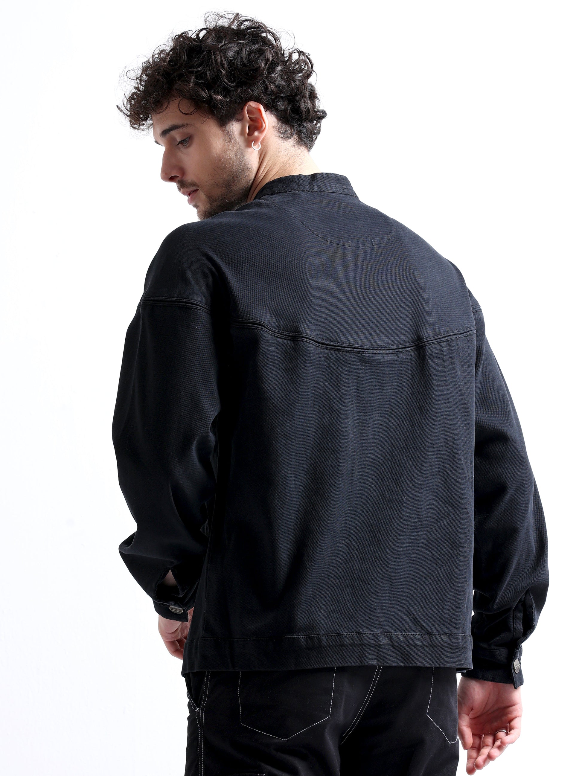 Black Cut and Sew Pullover Men's Jacket 