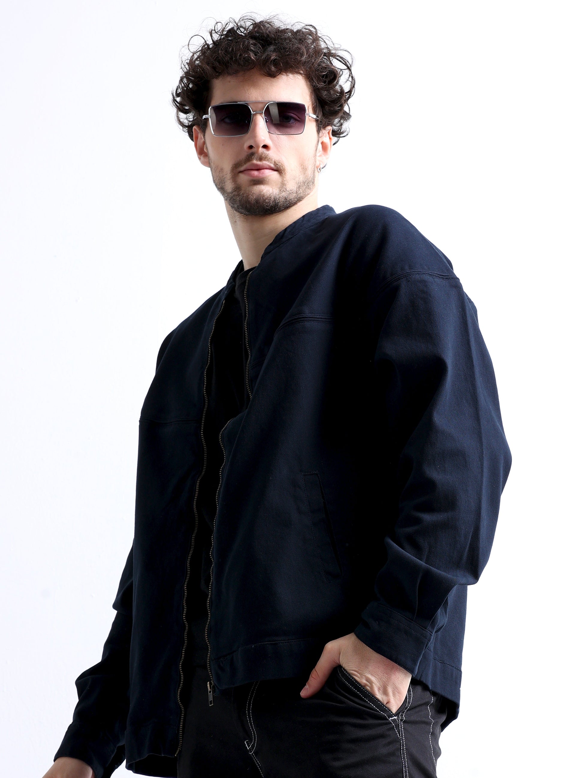 Navy Cut and Sew Pullover Men's Jacket 