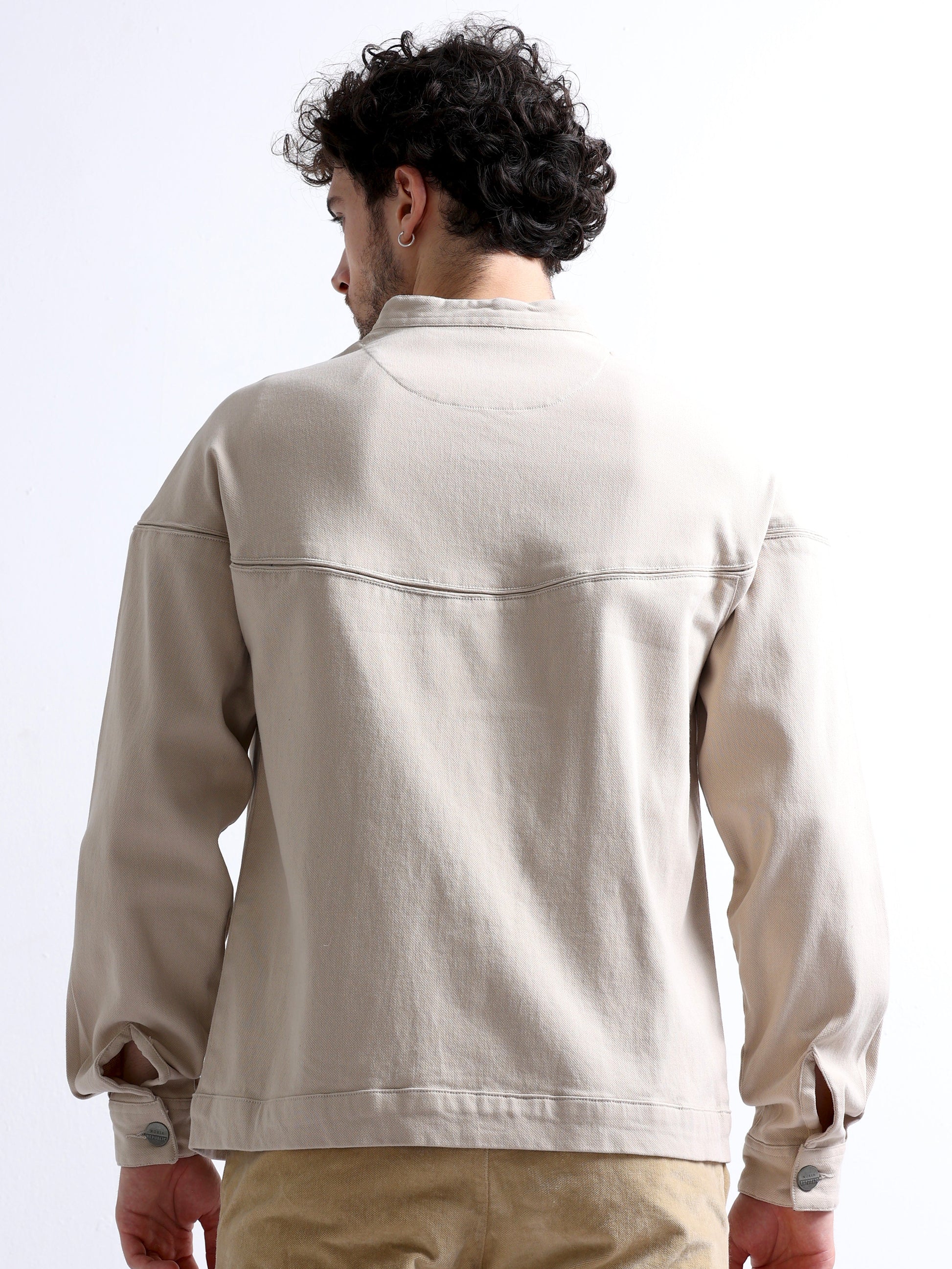 Cream Cut and Sew Pullover Men's Jacket 