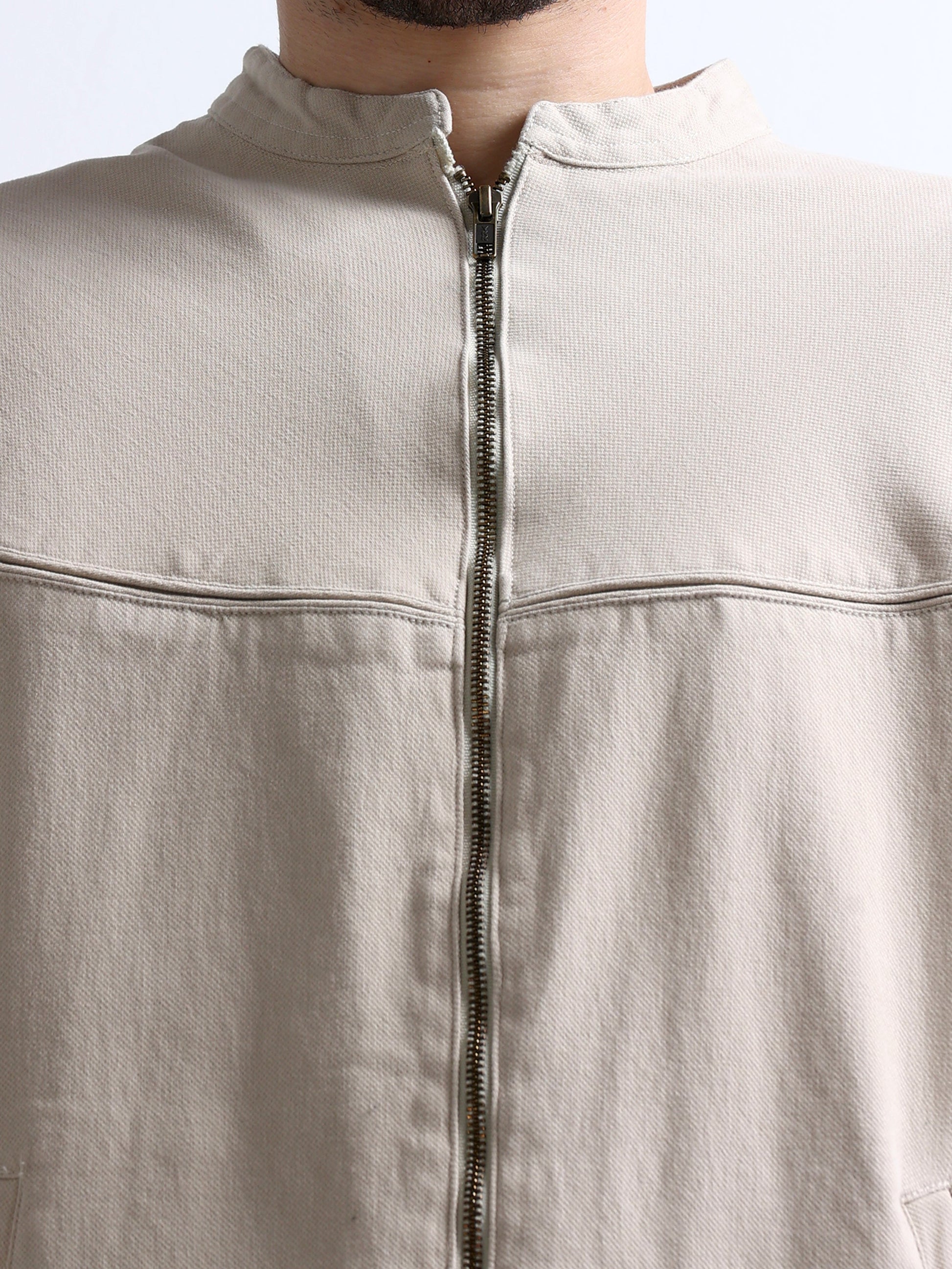 Cream Cut and Sew Pullover Men's Jacket 