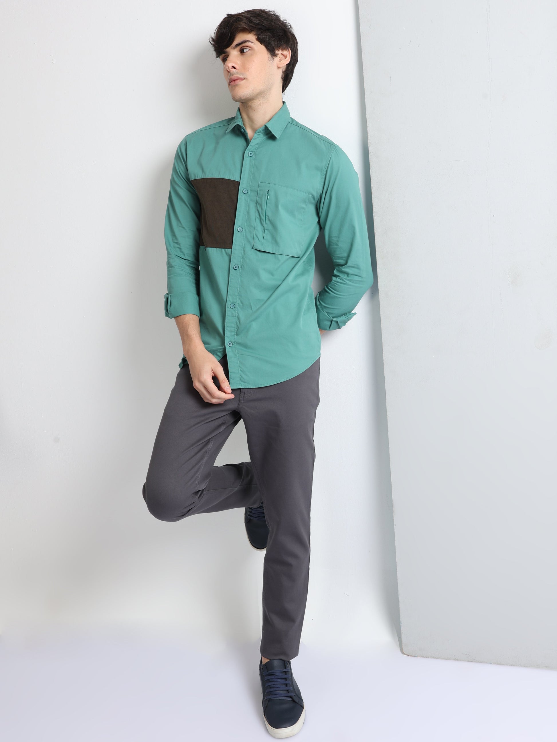 Buy Cut And Sew Single Pocket Smart Casual Shirt Online.