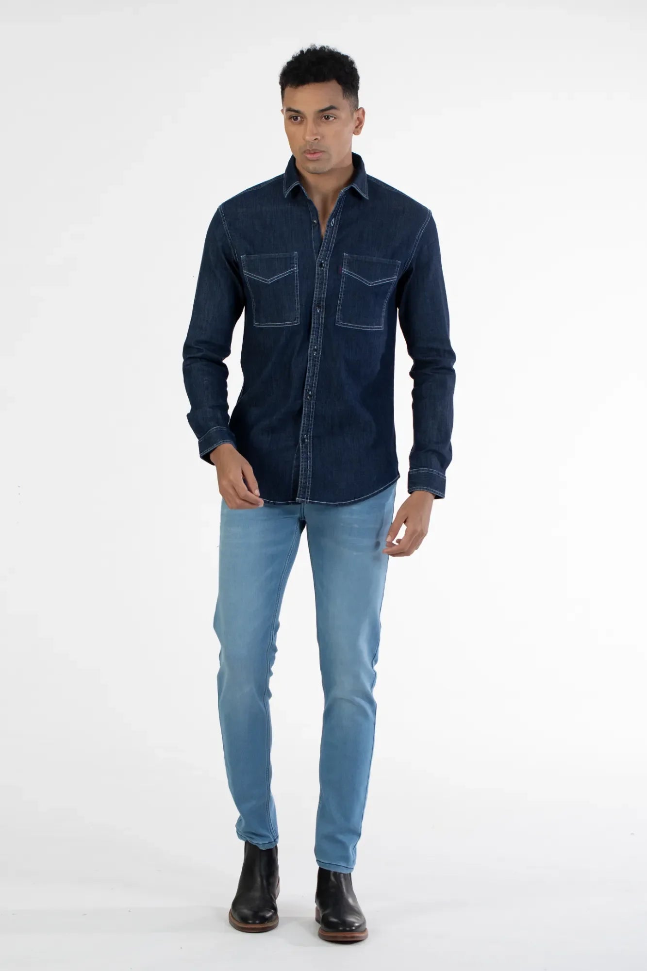 Buy navy dark wash men s denim shirt North Republic
