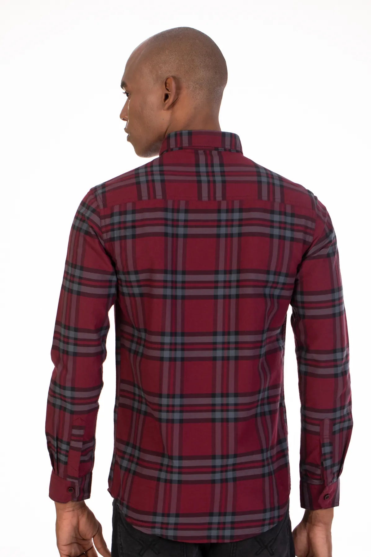 maroon double flap pocket men's checked shirt