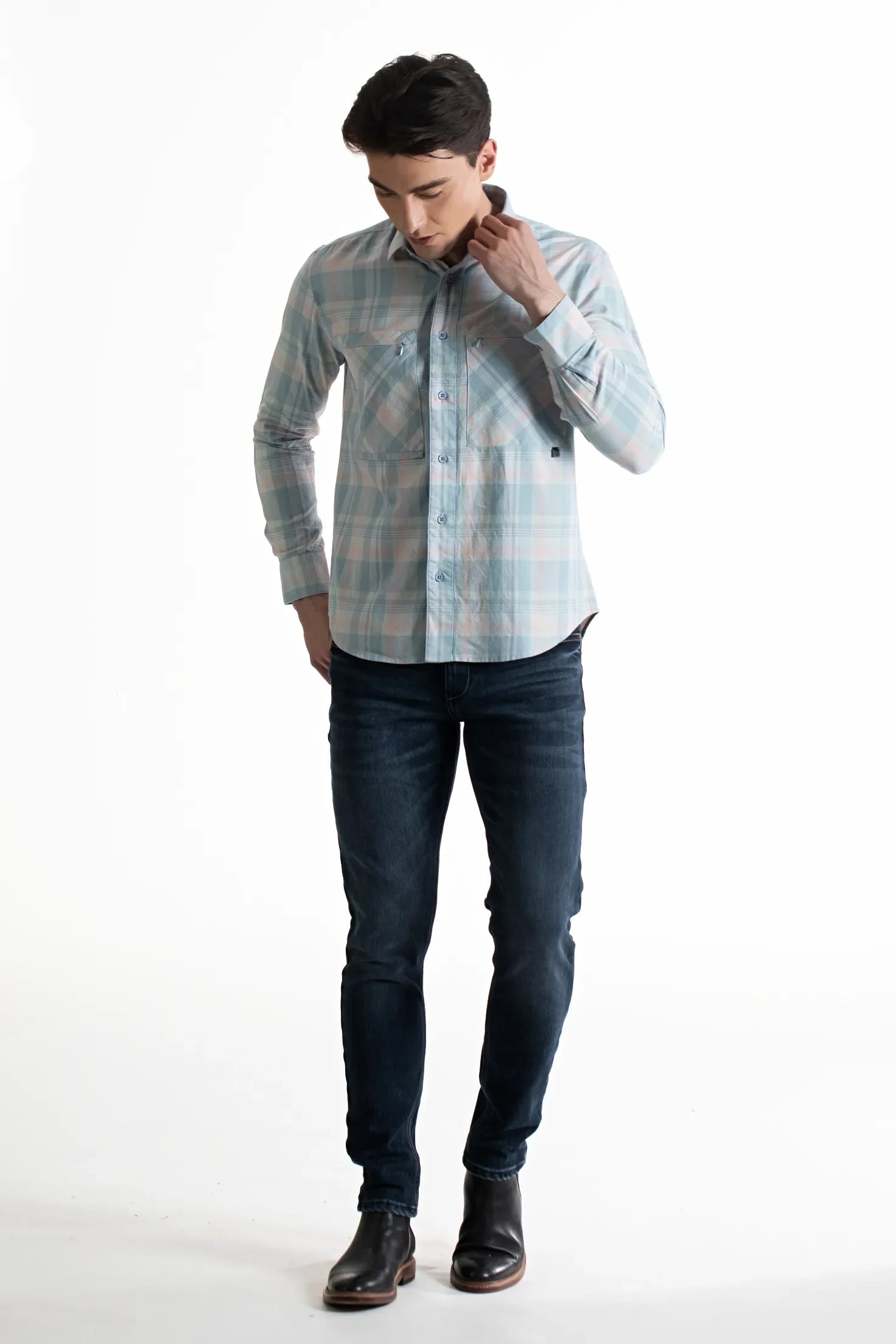 Buy Double Pocket Brushed Twill Checks Shirt Online