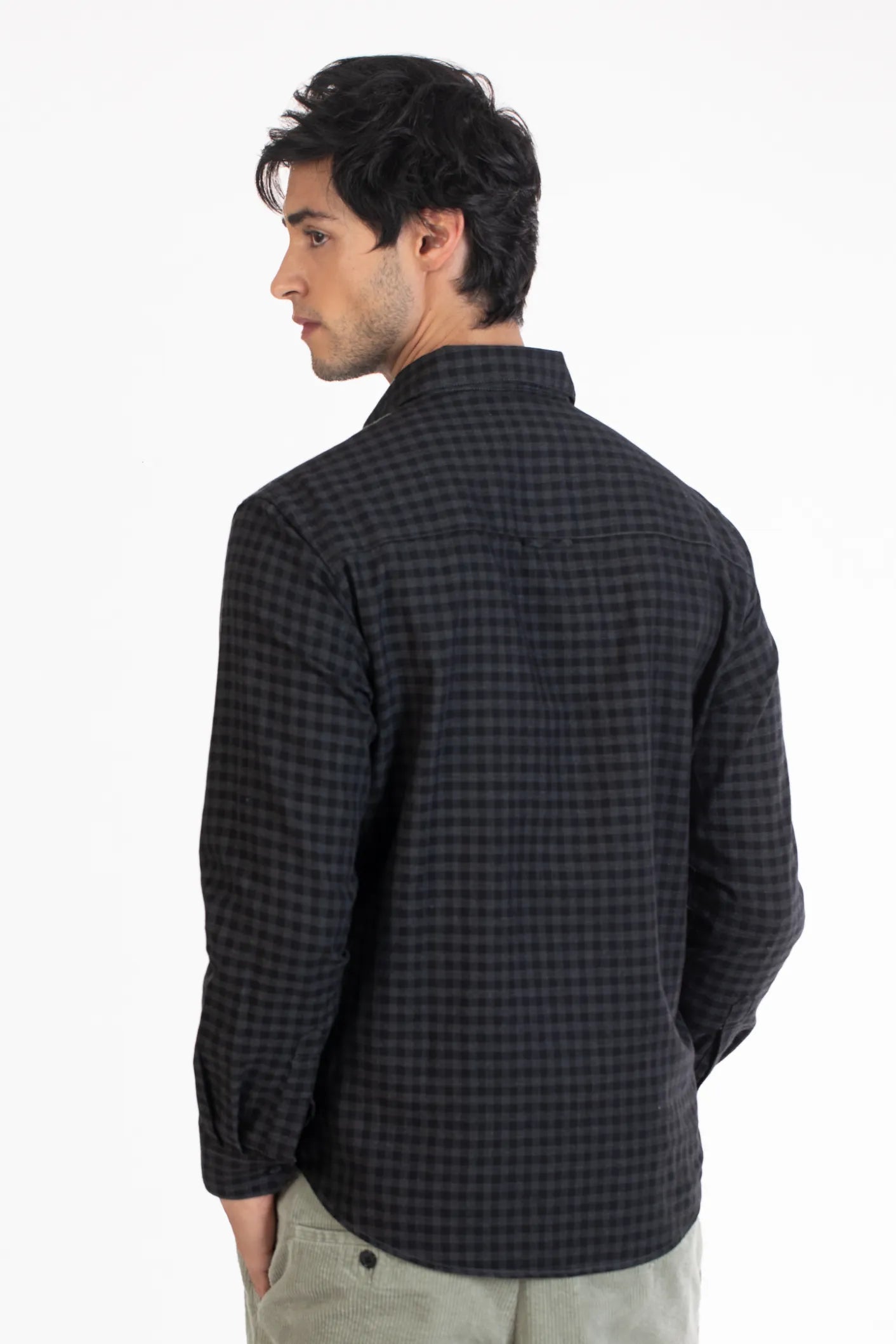 Grey Double Pocket Micro Checked Shirt