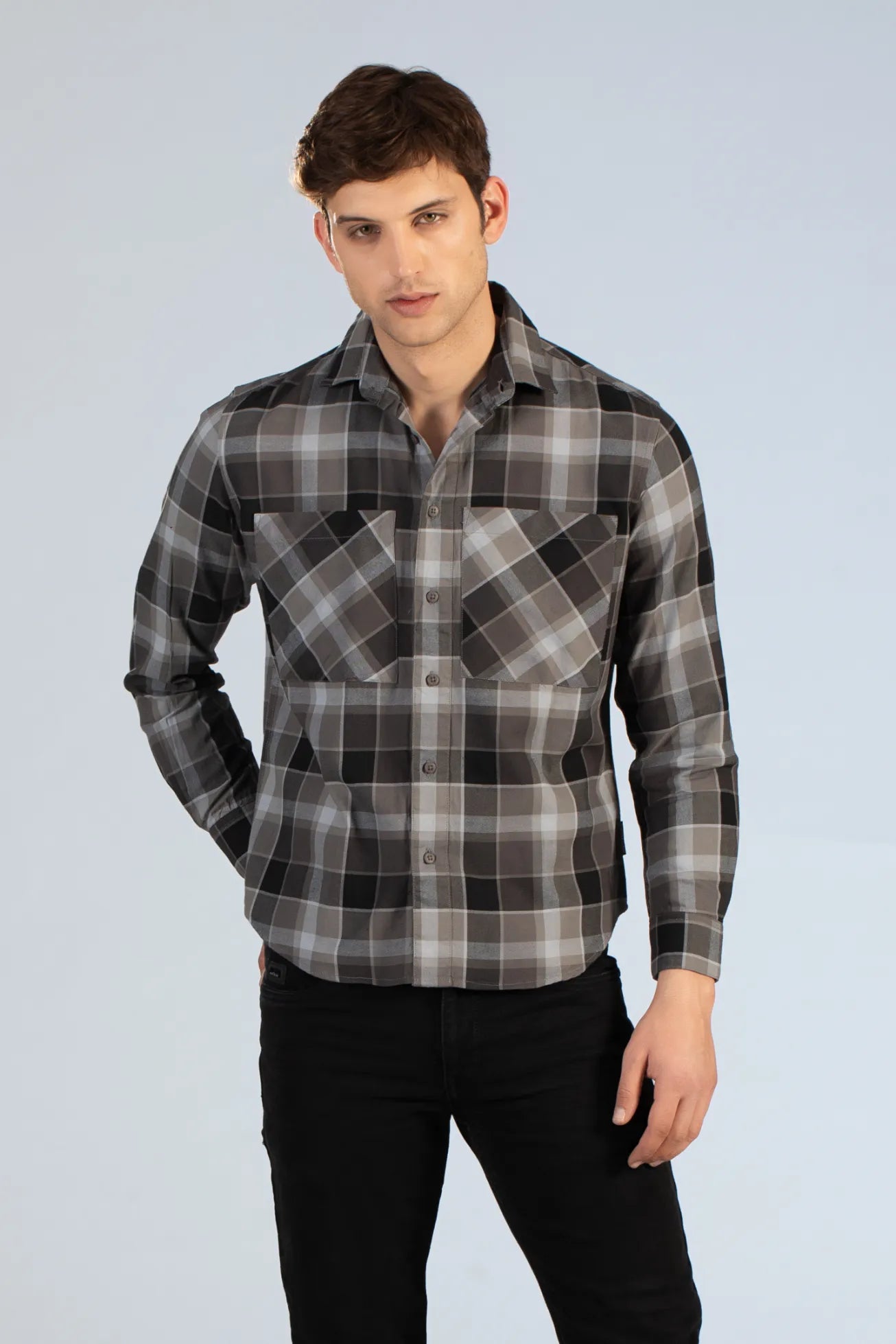 Black & Grey Full Sleeve Oxford Checked Shirt