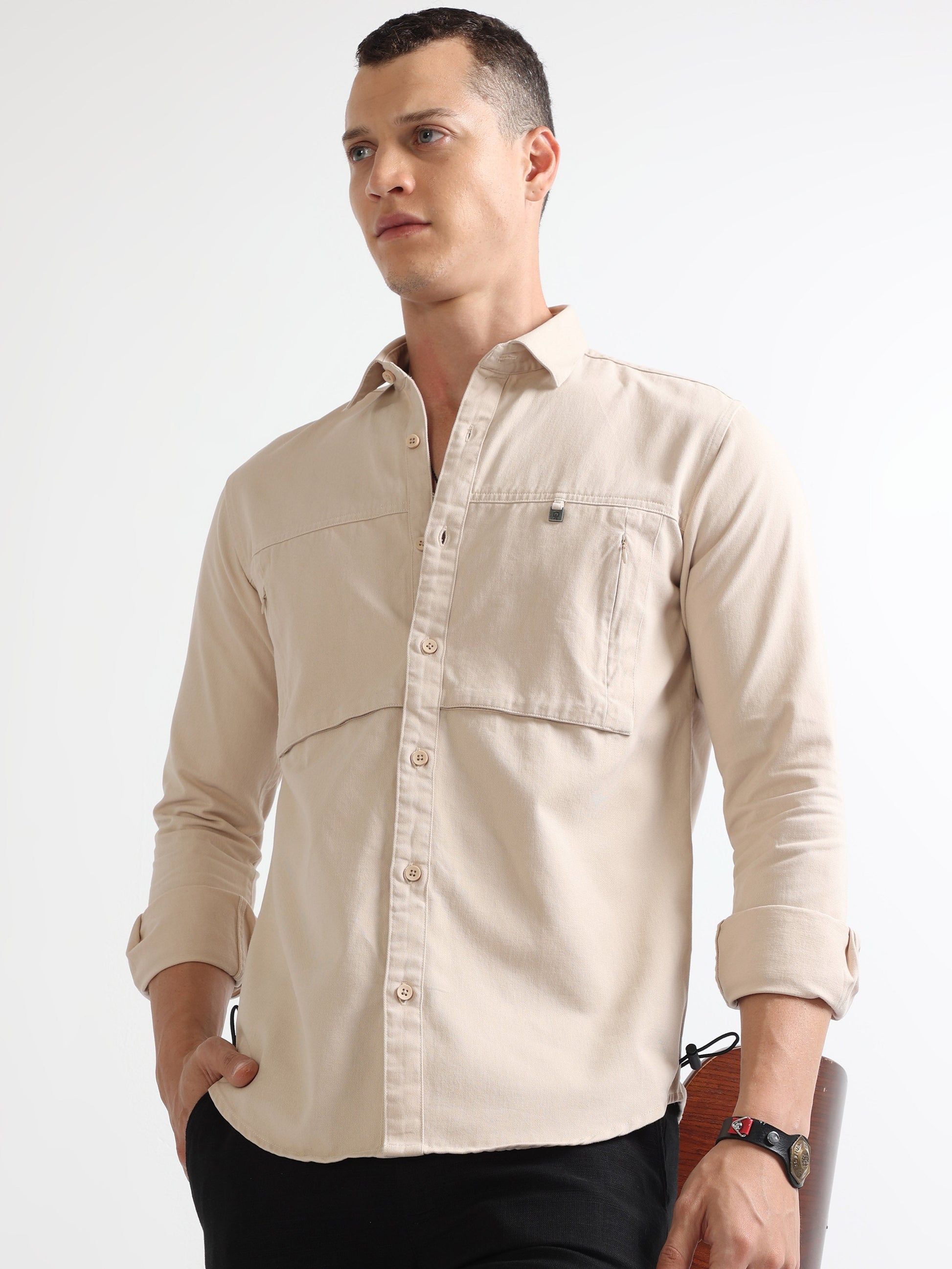 Fawn Men's Double Pocket Stylish Plain Shirt