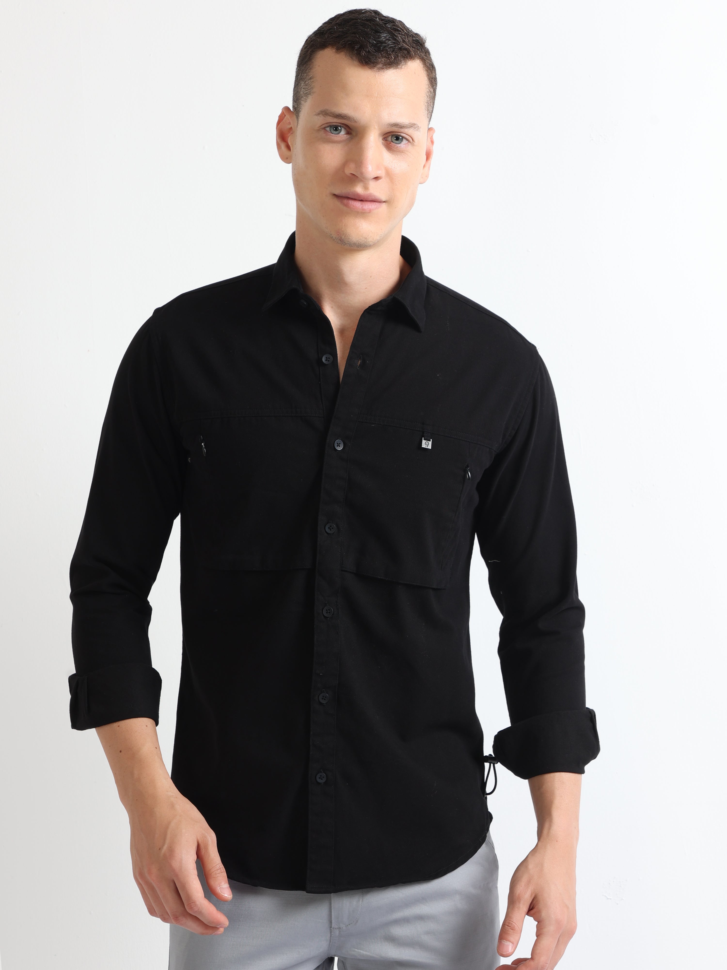 Shop Black Double Pocket Stylish Mens Shirt Online