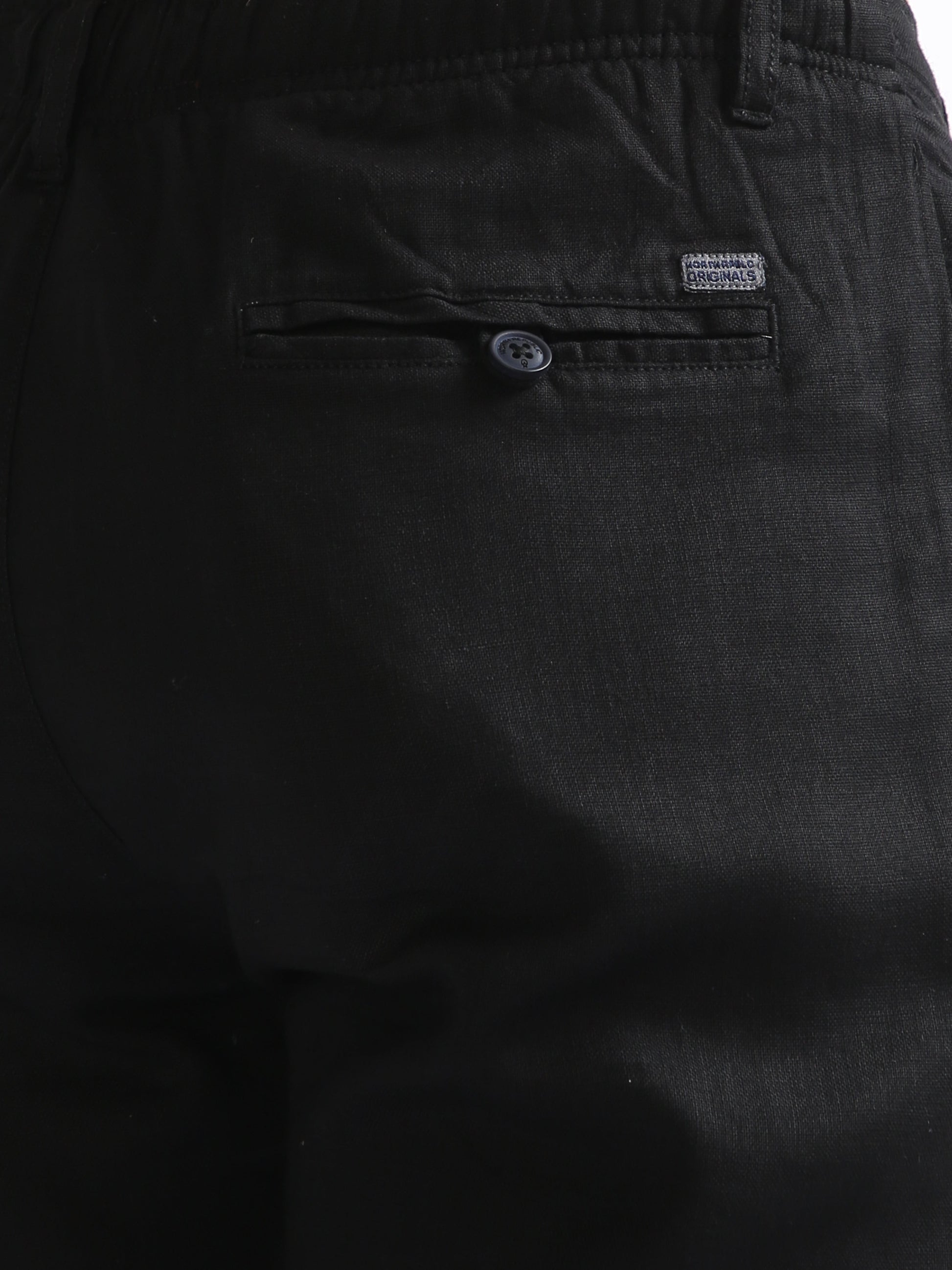 Black Drawcod Linen Fashion Pant