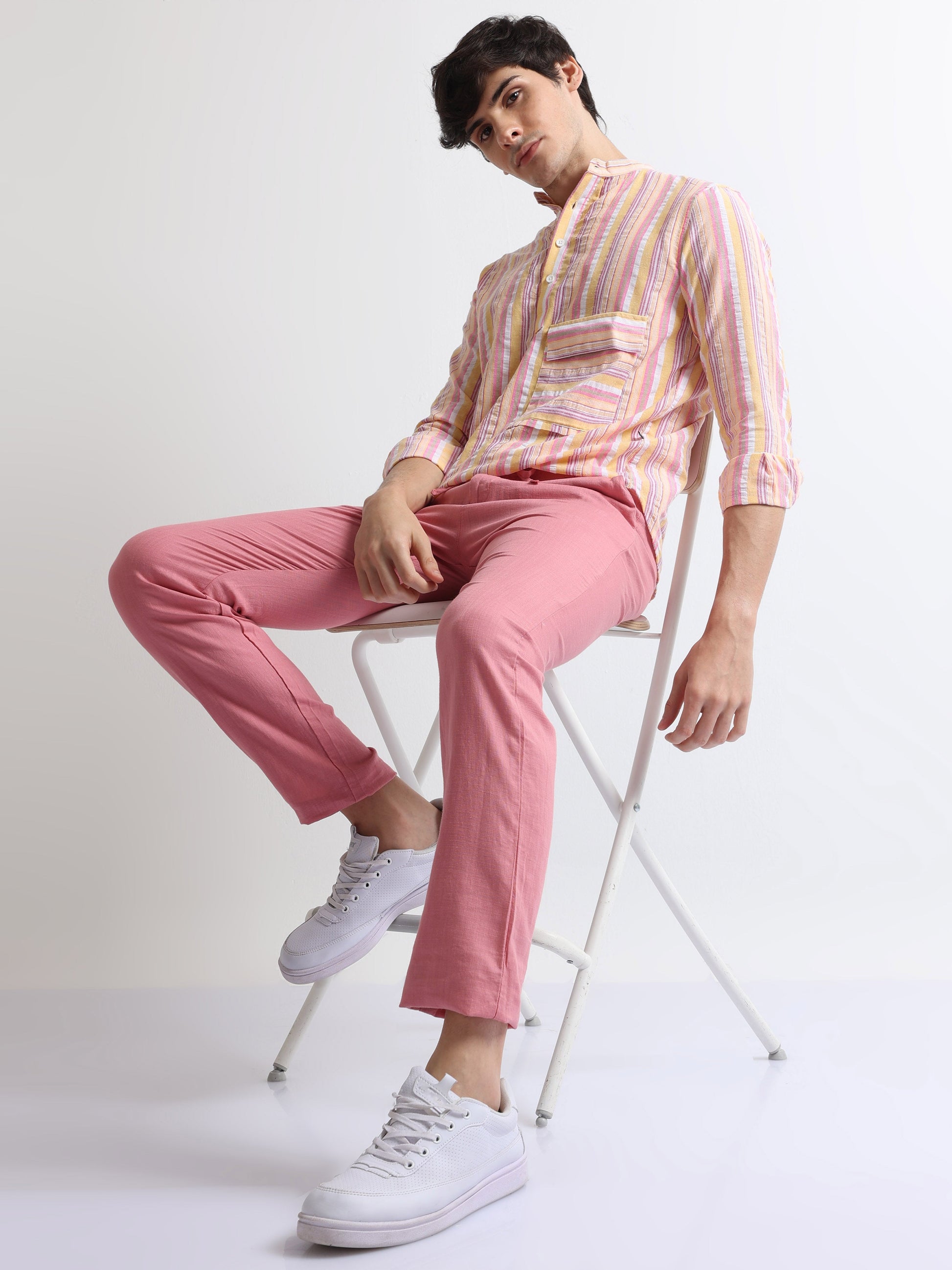 Peach Men's Drawcod Linen Fashion Pant