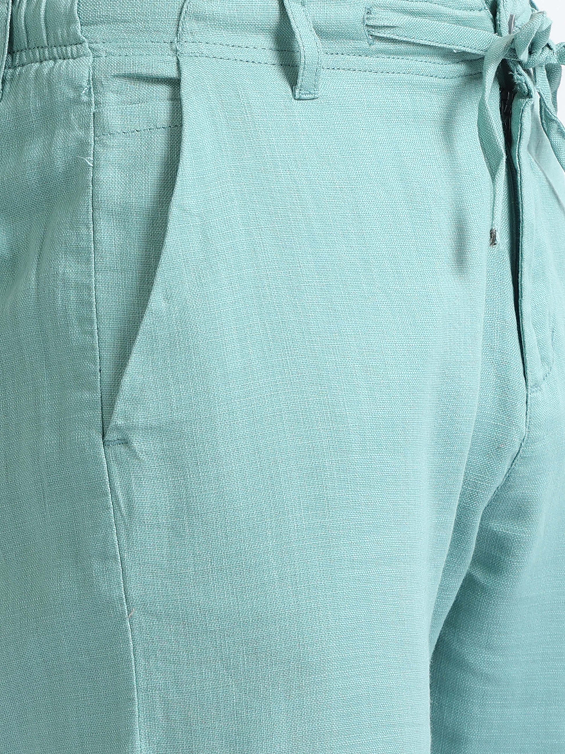 Green Men's Drawcod Linen Fashion Pant