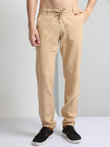 Khaki Men's Drawcod Linen Fashion Pant