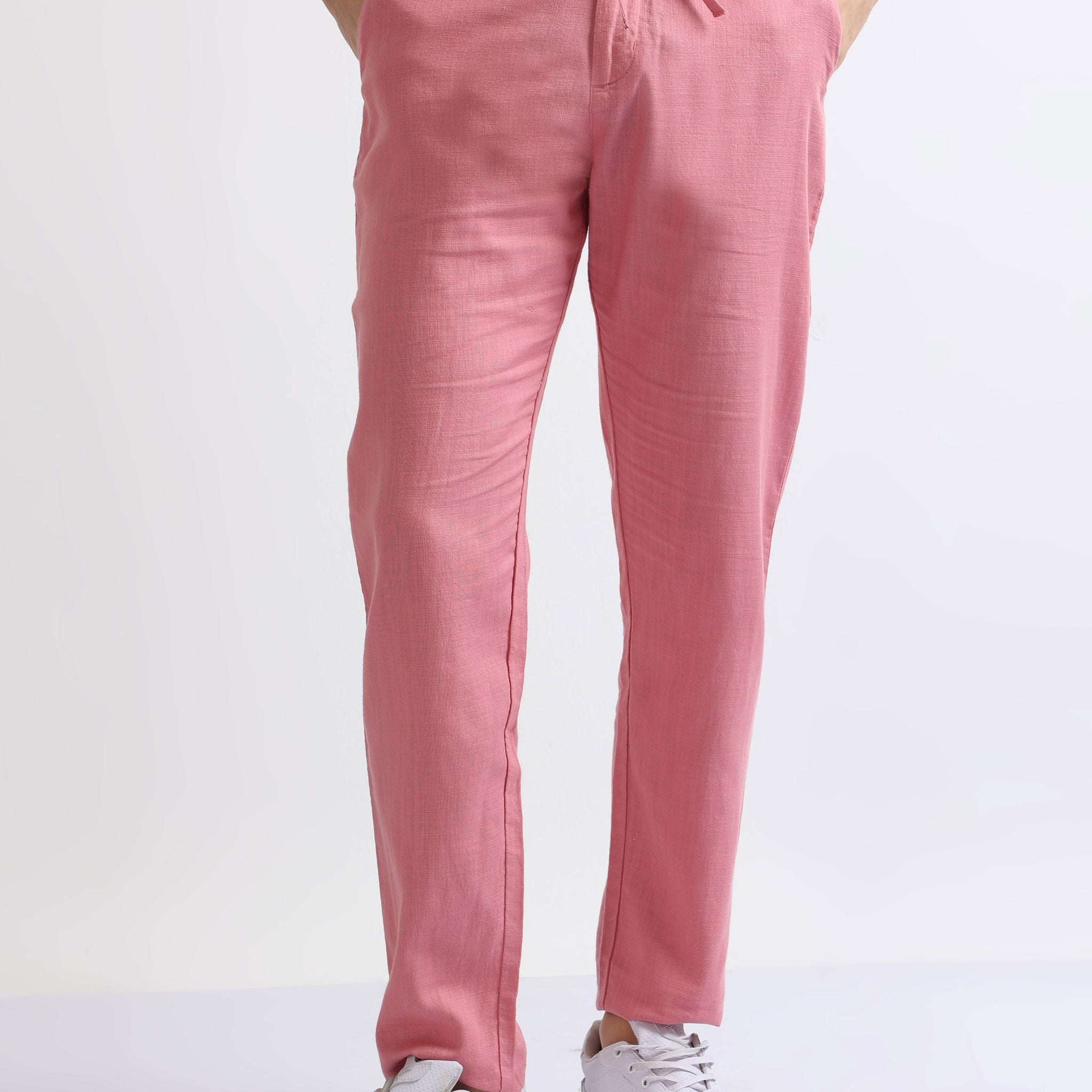 Peach Men's Drawcod Linen Fashion Pant
