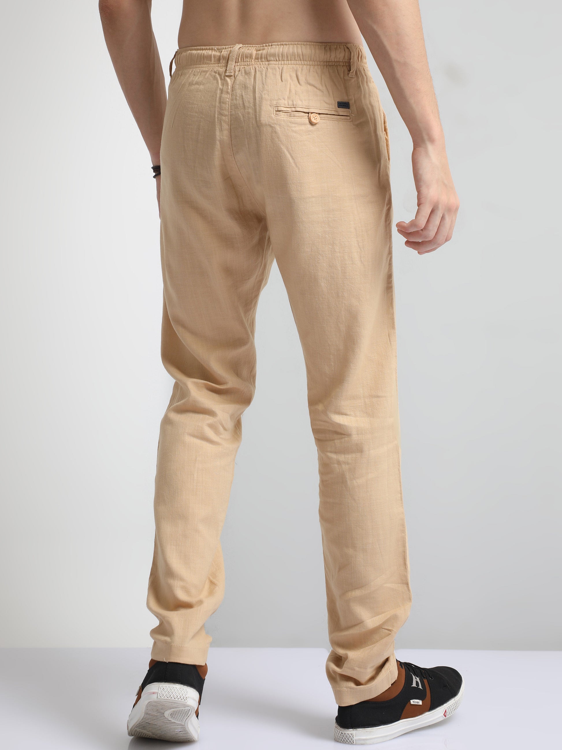 Khaki Men's Drawcod Linen Fashion Pant