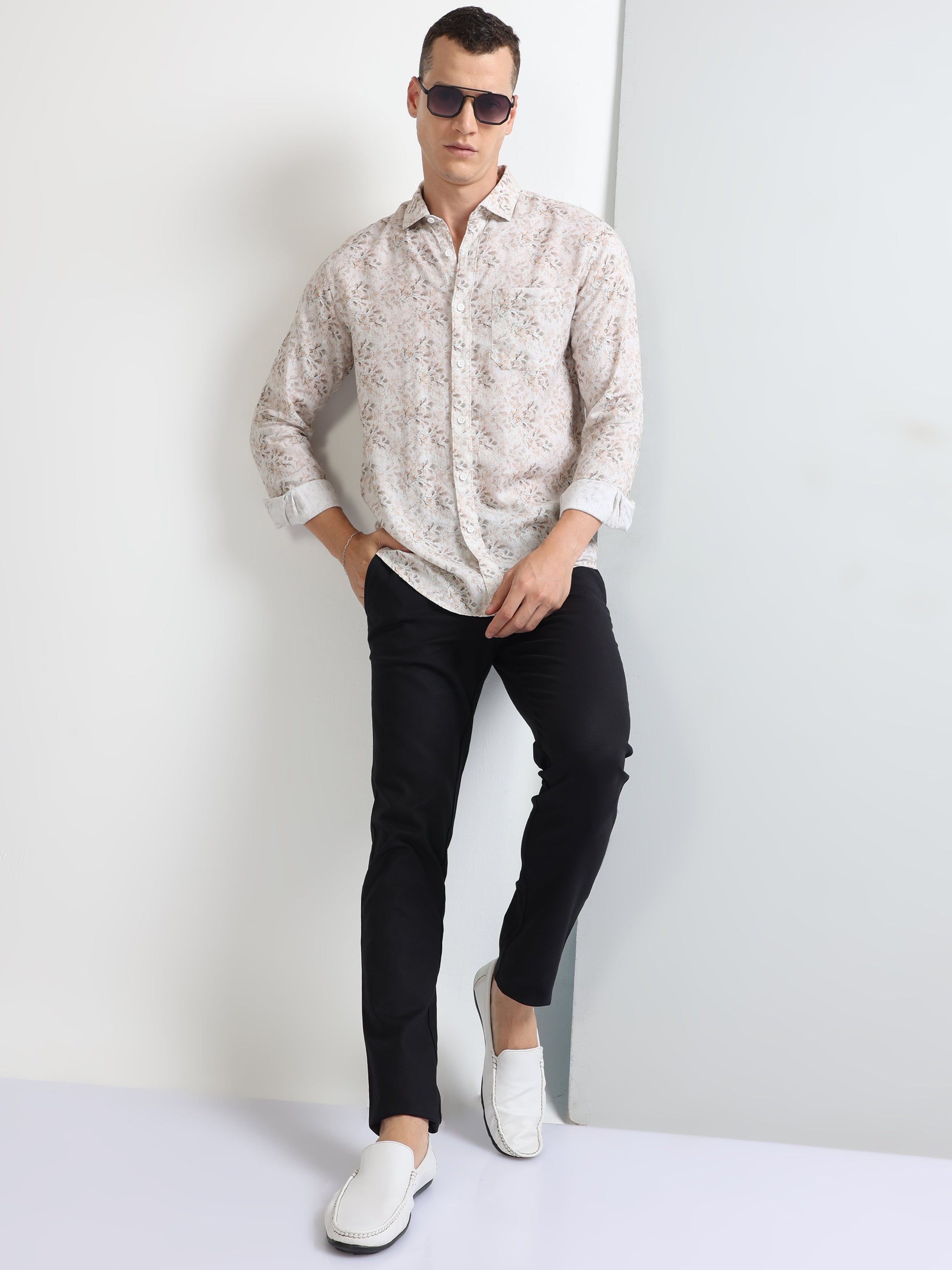 dusty flora cotton men's printed shirt