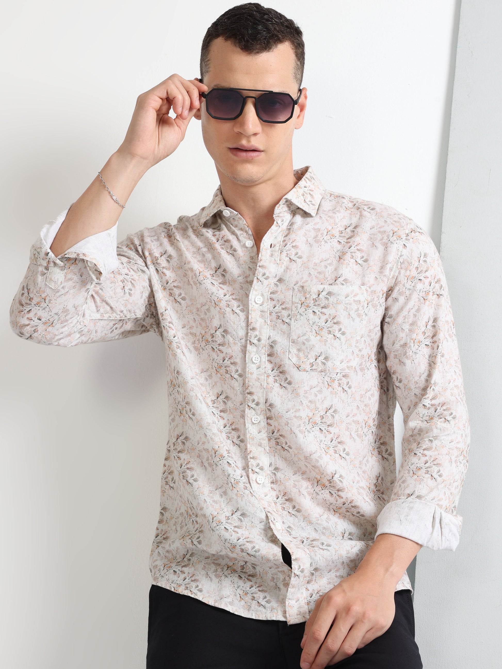 dusty flora cotton men's printed shirt