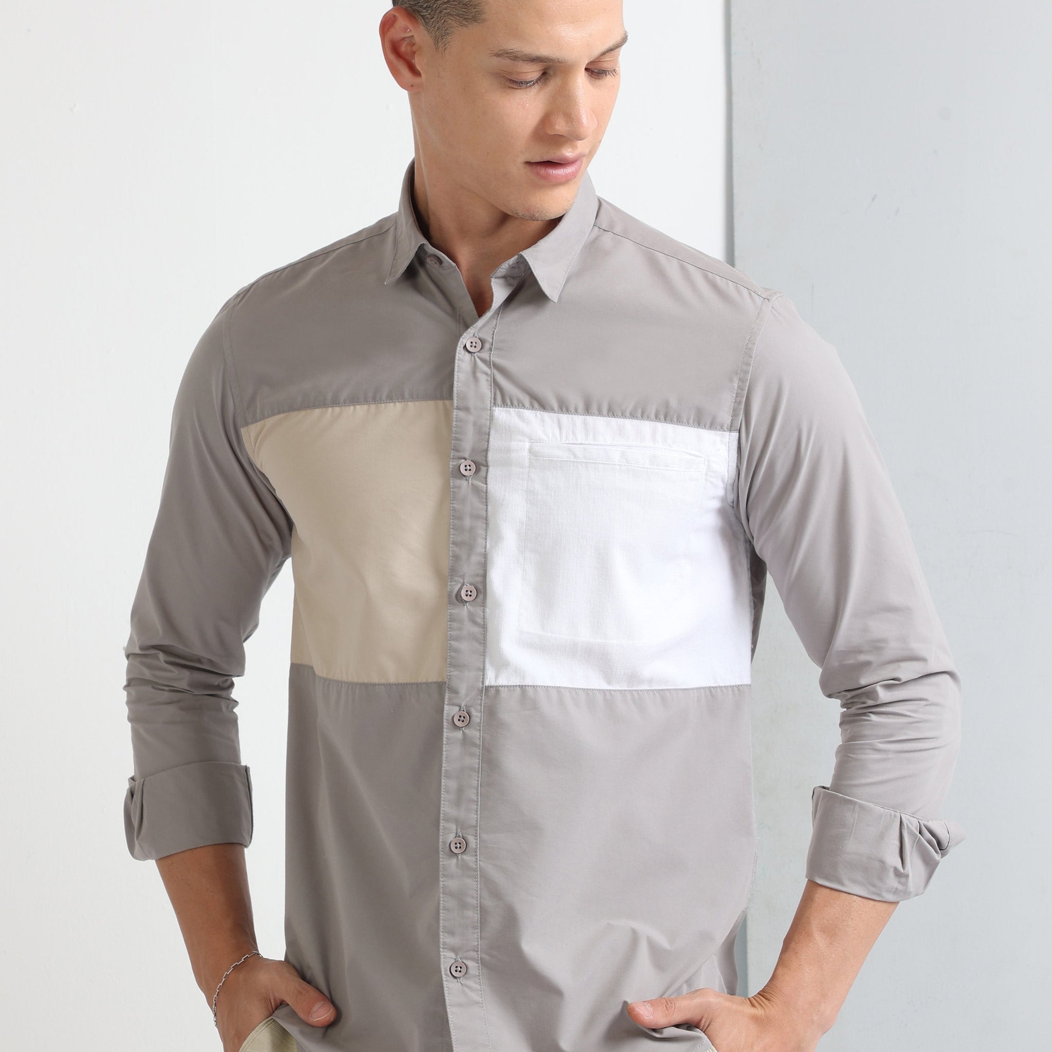 Ash Men's Finest Poplin Cut And Sew Casual Stylish Plain Shirt