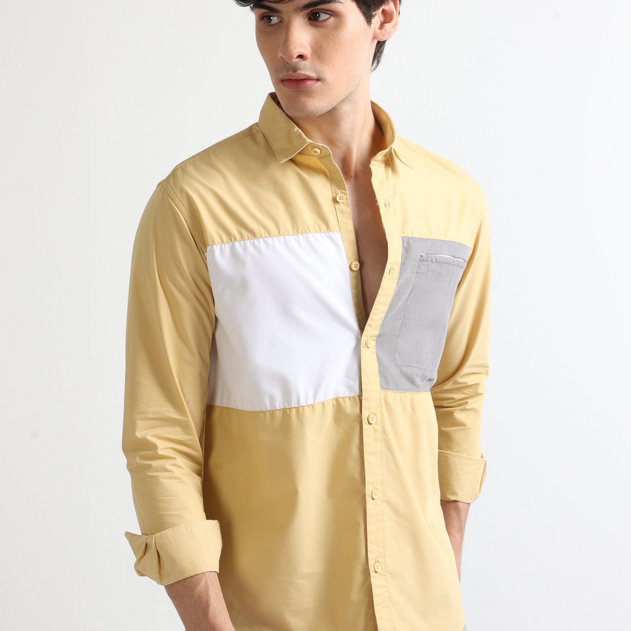 Yellow Finest Poplin Cut And Sew Casual Stylish Plain Shirt