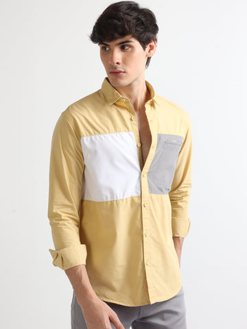Yellow Finest Poplin Cut And Sew Casual Stylish Plain Shirt