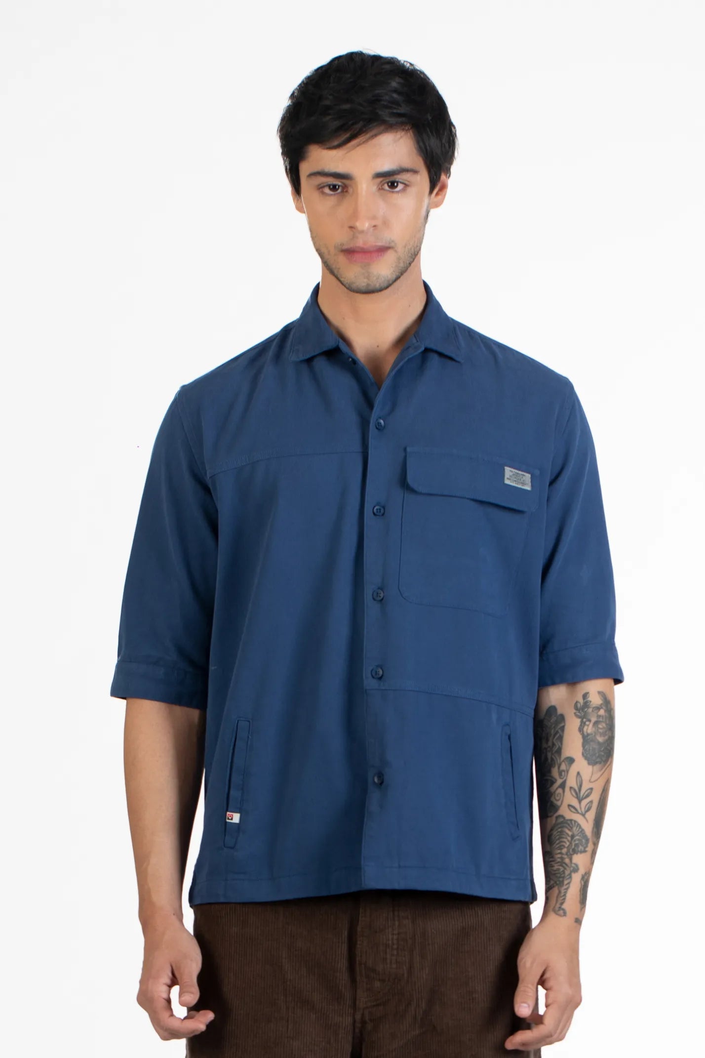 Royal Blue Men's Five Sleeve Cavalry Twill Plain Shirt