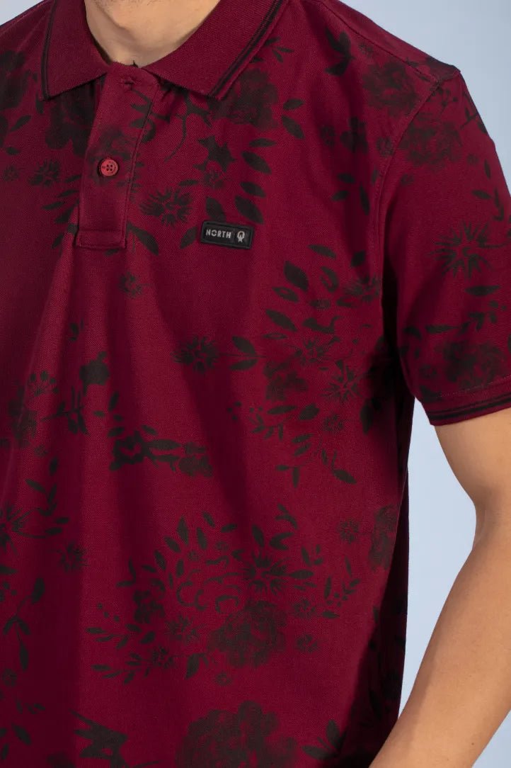 Burgundy Polo Men's Floral Printed T Shirt