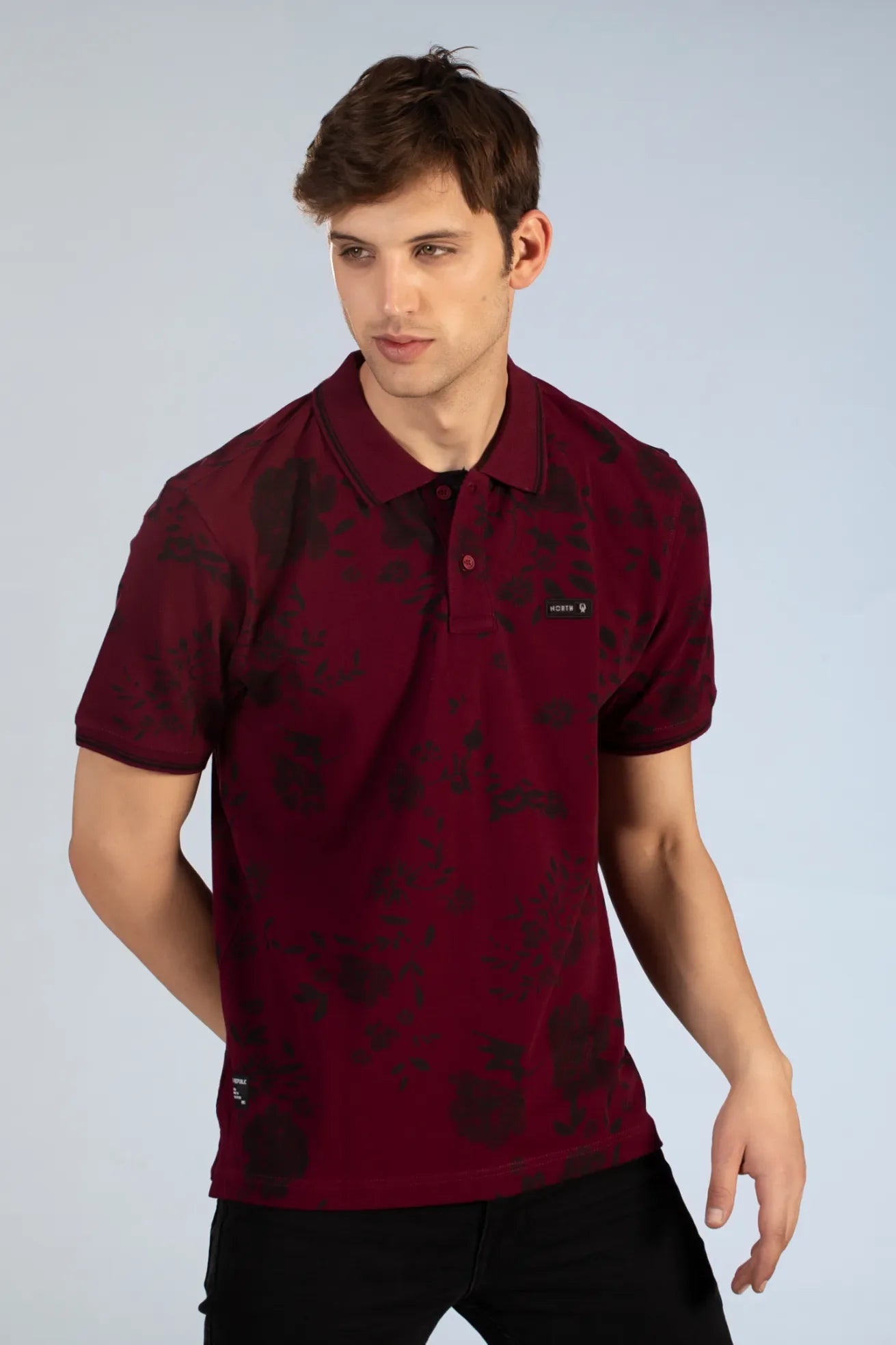 Buy Burgundy Men s Floral Printed Polo T Shirt North Republic