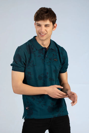 Teal Polo Men's Floral Printed T Shirt