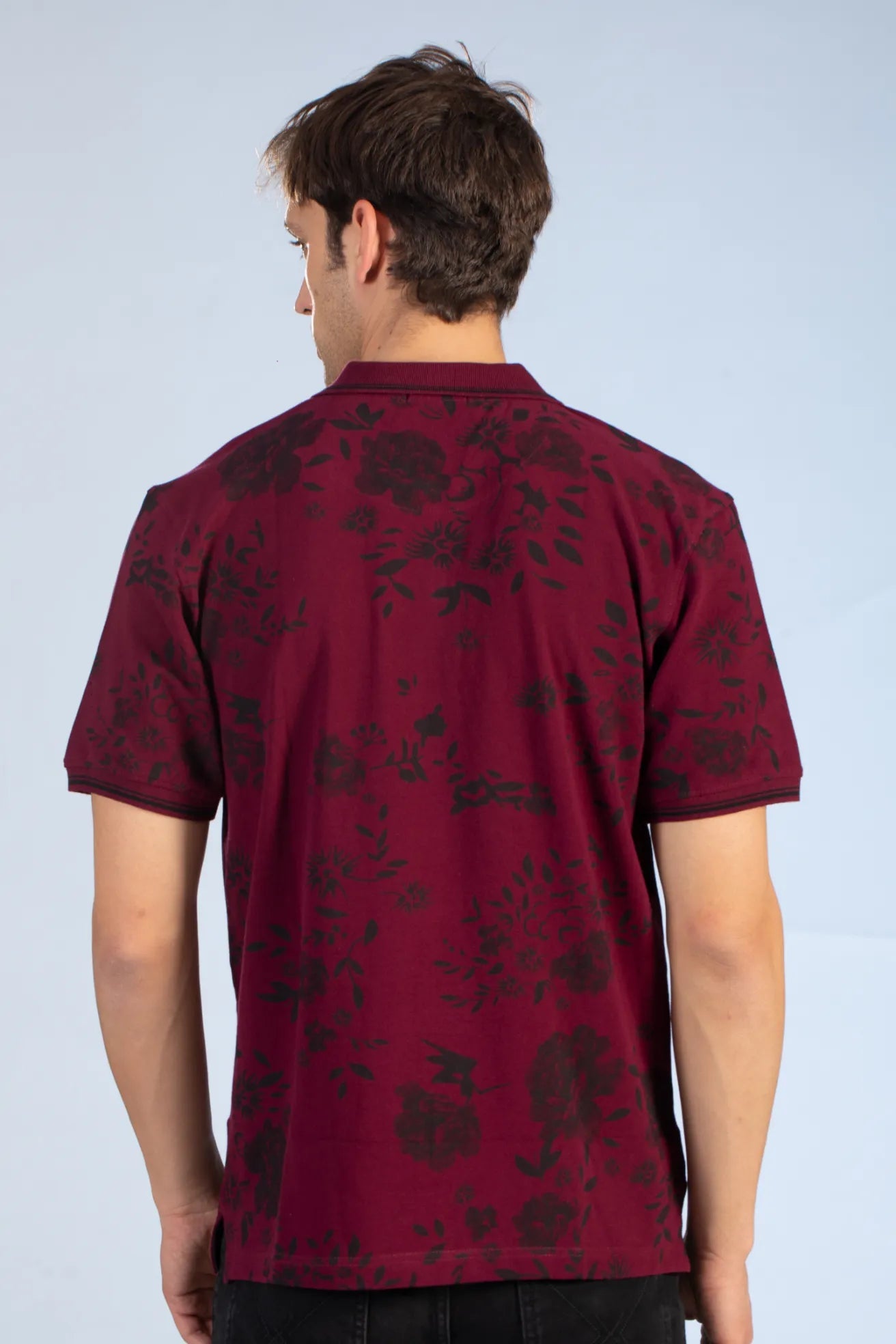 Burgundy Polo Men's Floral Printed T Shirt