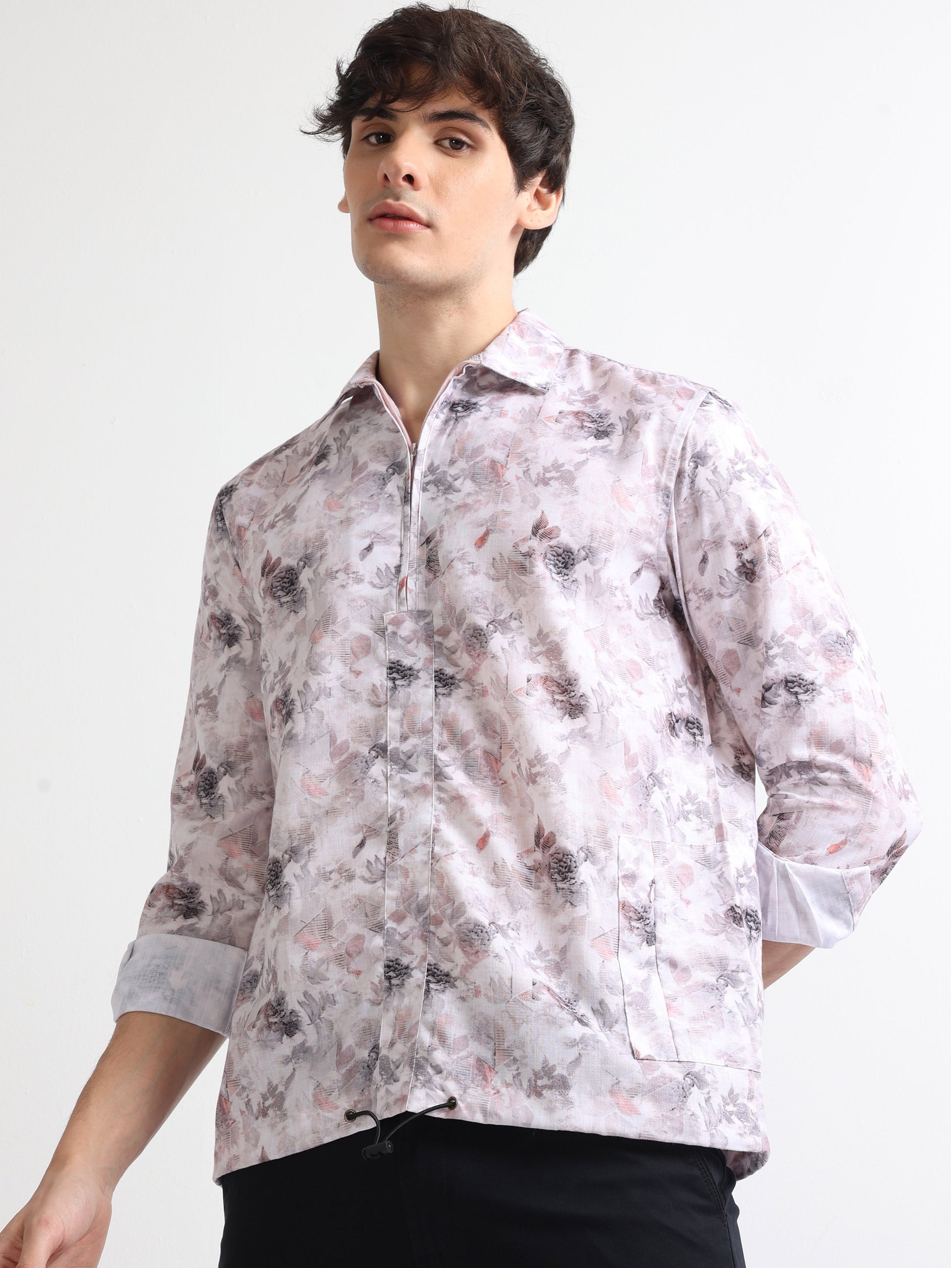 cream full sleeve digital printed shirt